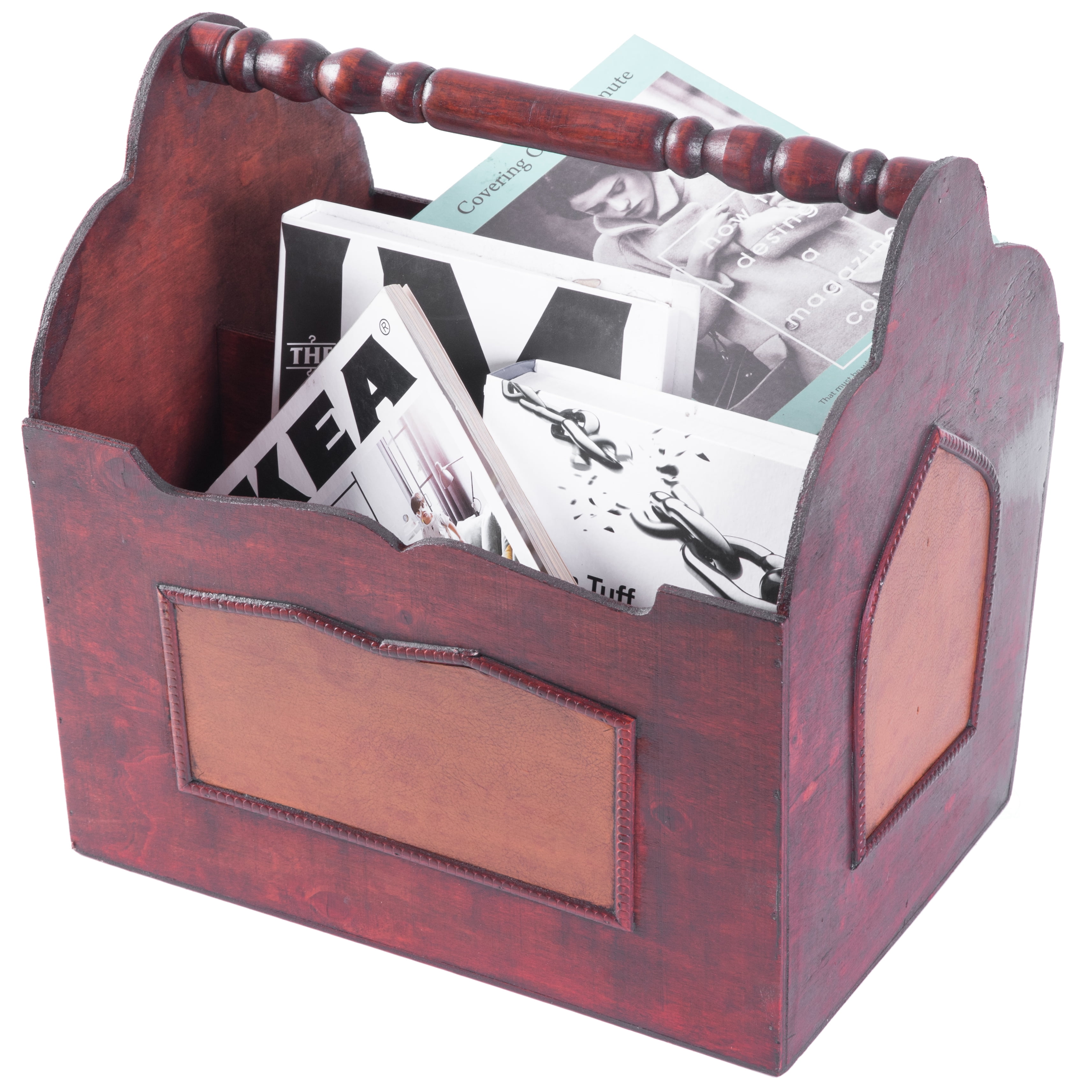 Handcrafted Decorative Wooden Magazine Rack with Handle - Image 4