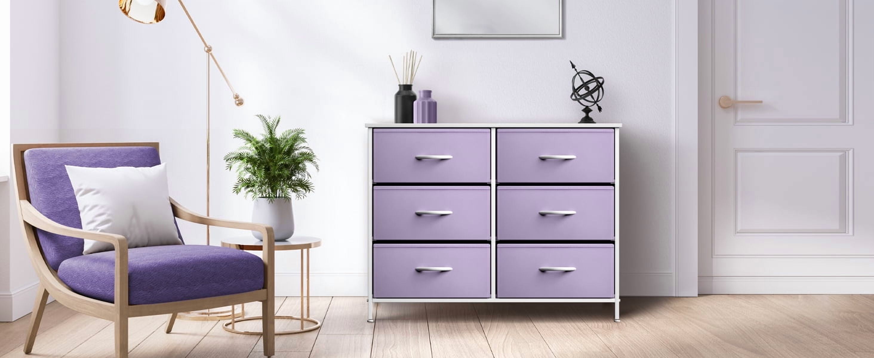 Sorbus 6 Fabric Bin Drawer Dresser - Cube Storage for Bedroom, Hallway, Office - (Pastel Purple) - Image 6