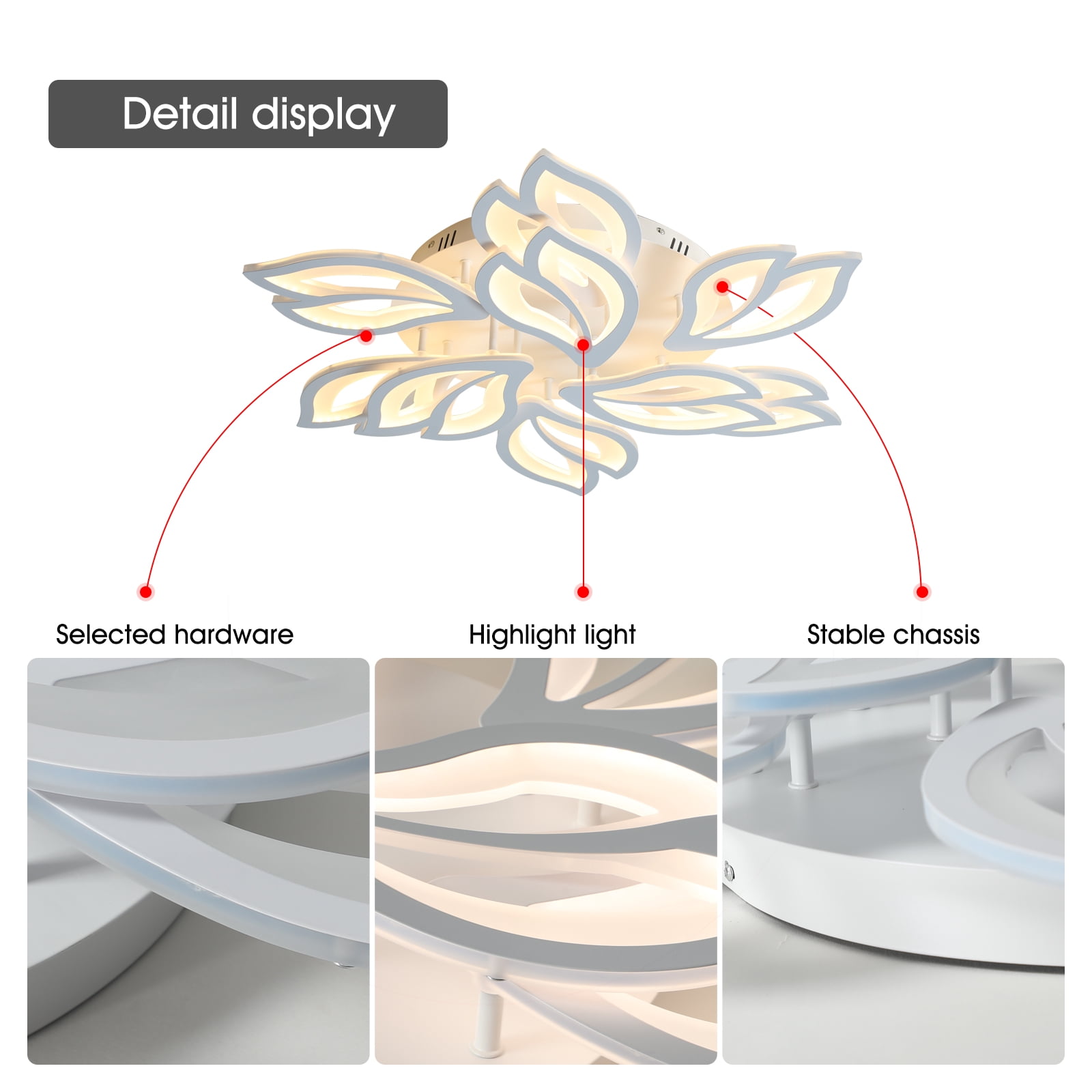 Garwarm Modern Ceiling Light, 29.5in Dimmable LED Flush Mount Ceiling Lamp, 75W Acrylic Sahde Ceiling Chandelier Lighting Fixture with Remote Control for Living Dining Room Bedroom - Image 5