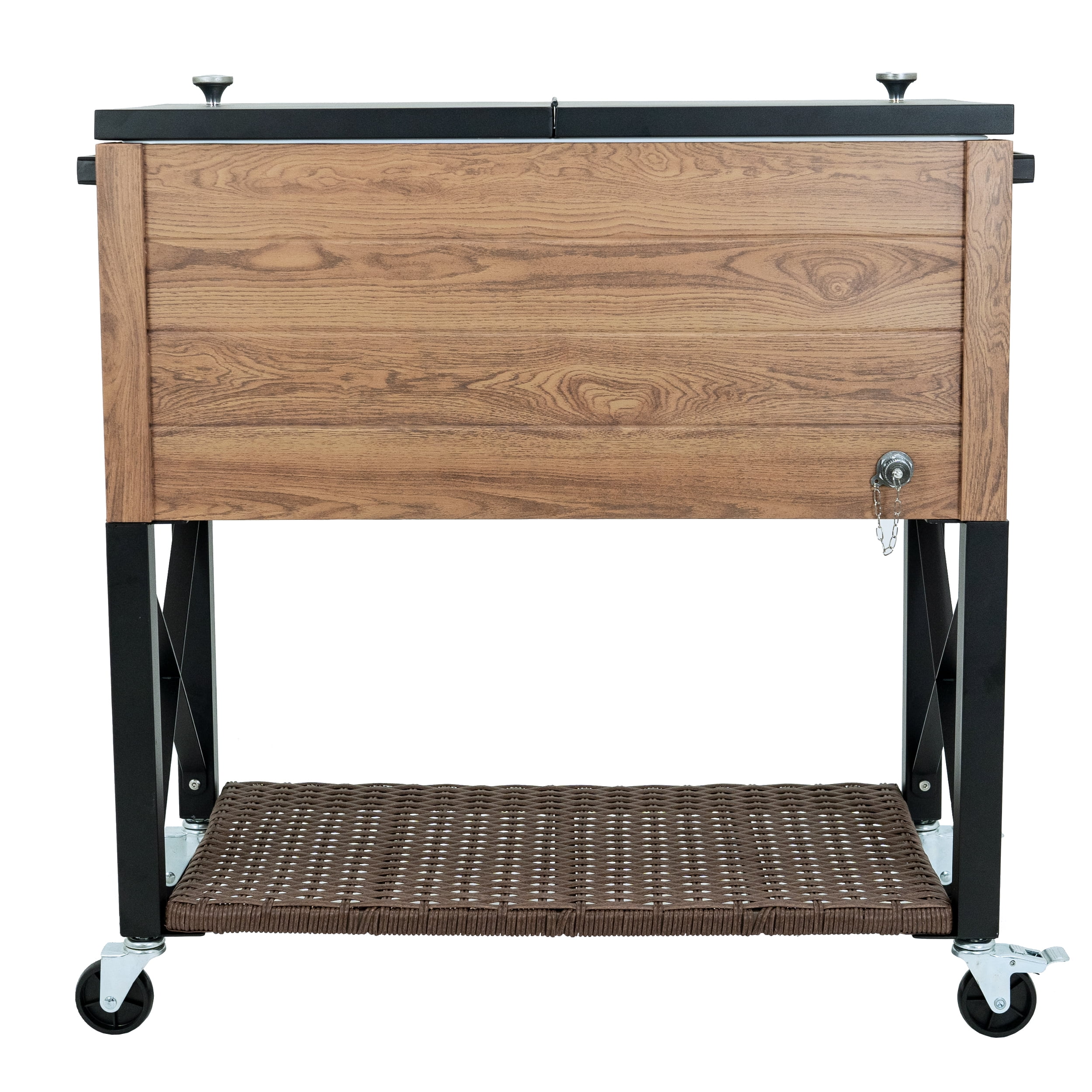 Permasteel 80-Qt Oak Wood Style Patio Cooler with Wicker Bottom - Image 6