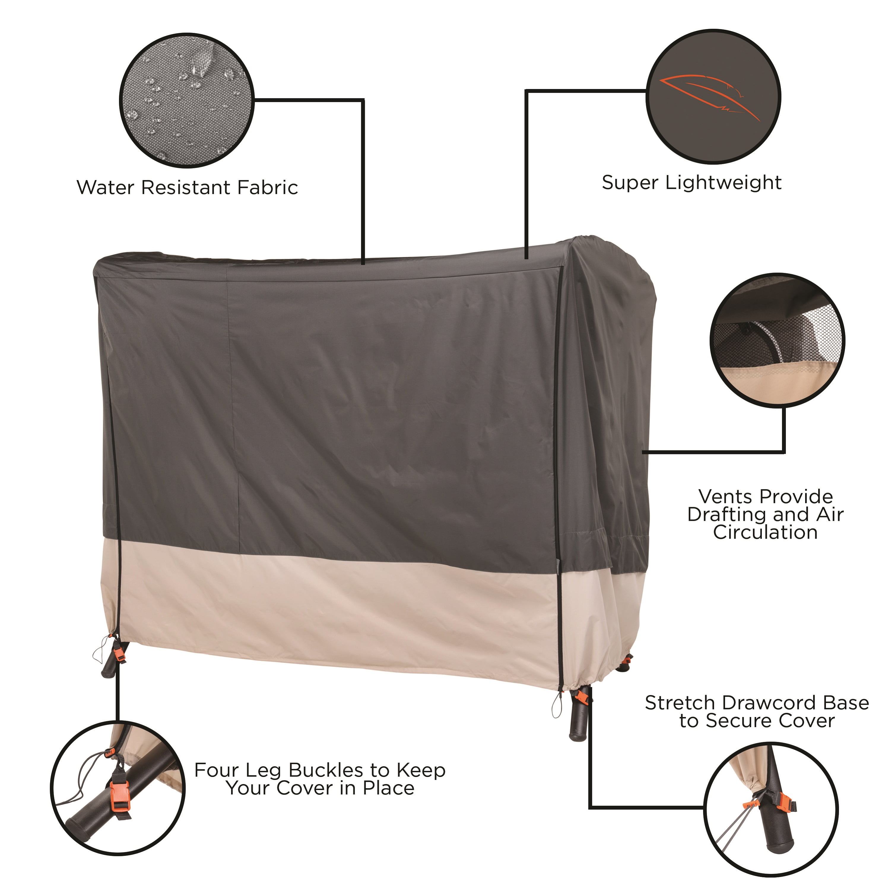 Modern Leisure Renaissance Patio Swing Cover, 81"L x 52"W x 70"H, Gray - Image 5