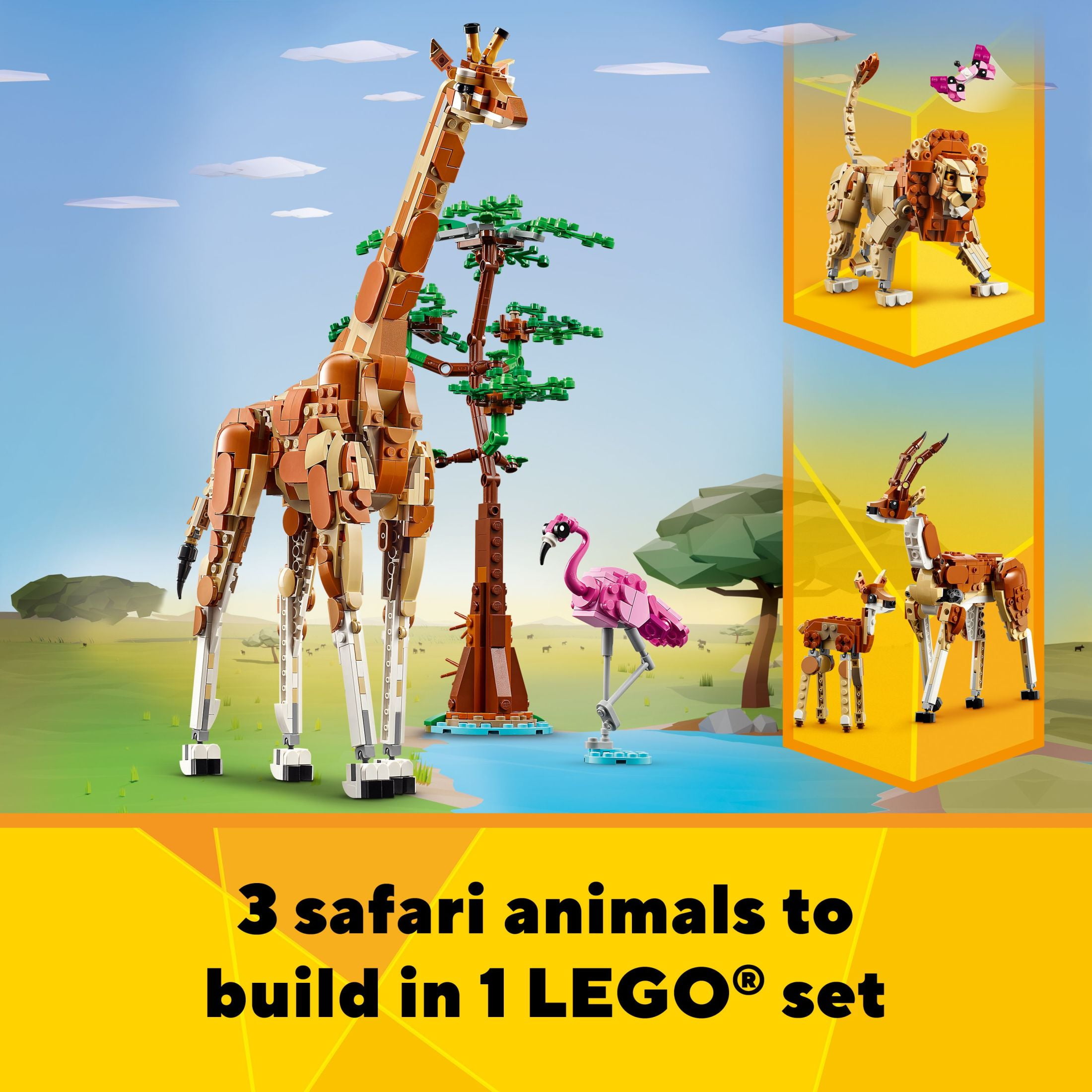LEGO Creator 3 in 1 Wild Safari Animals, Rebuilds into 3 Different Safari Animal Figures - Giraffe Toy, Gazelle Toy or Lion Toy, Nature Toy, Building Set for Kids Ages 9 Years Old and Up, 31150 - Image 6