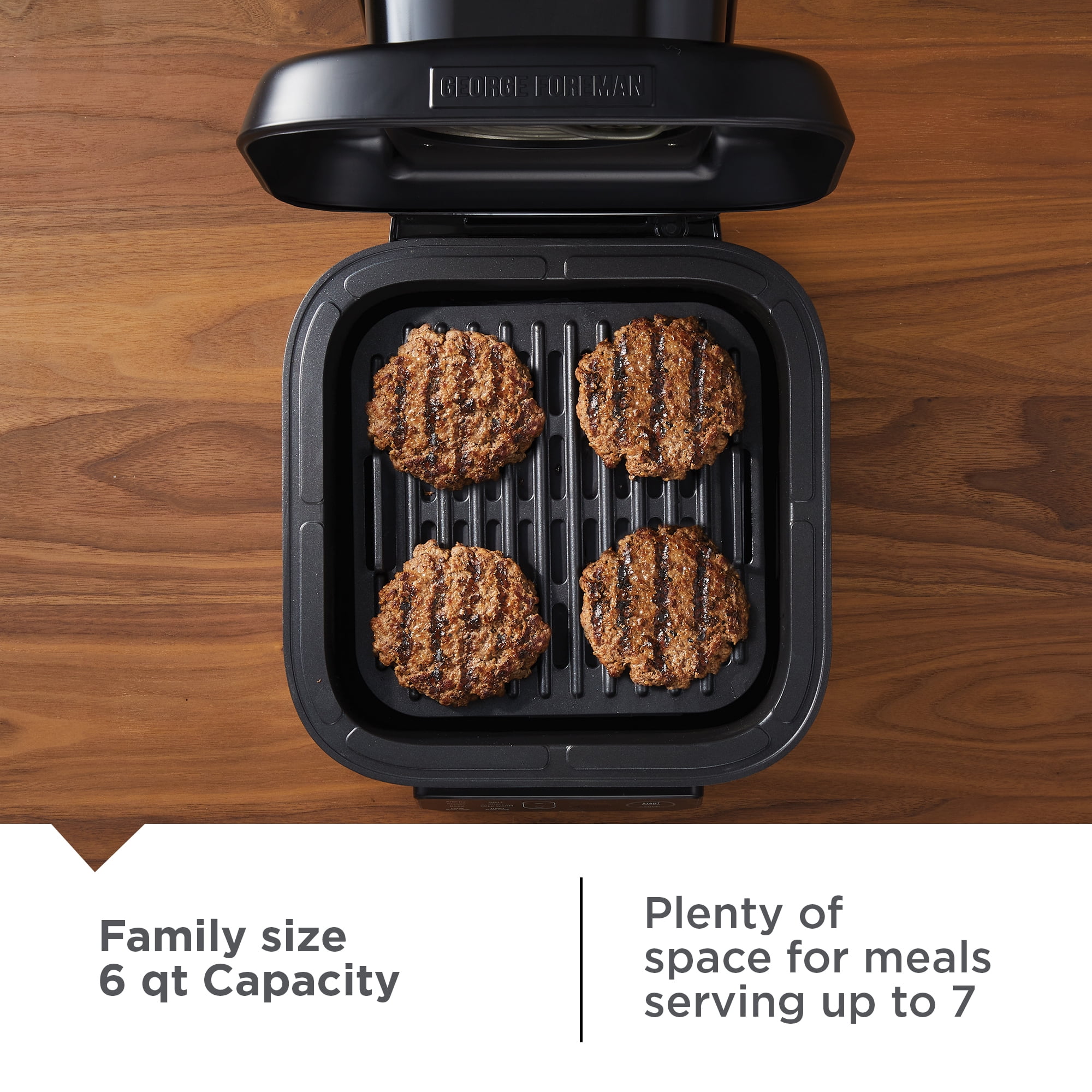 George Foreman 7-Serving 6 Qt Electric Indoor Grill and Air Fryer, 7-in-1 Functionality, Black - Image 12