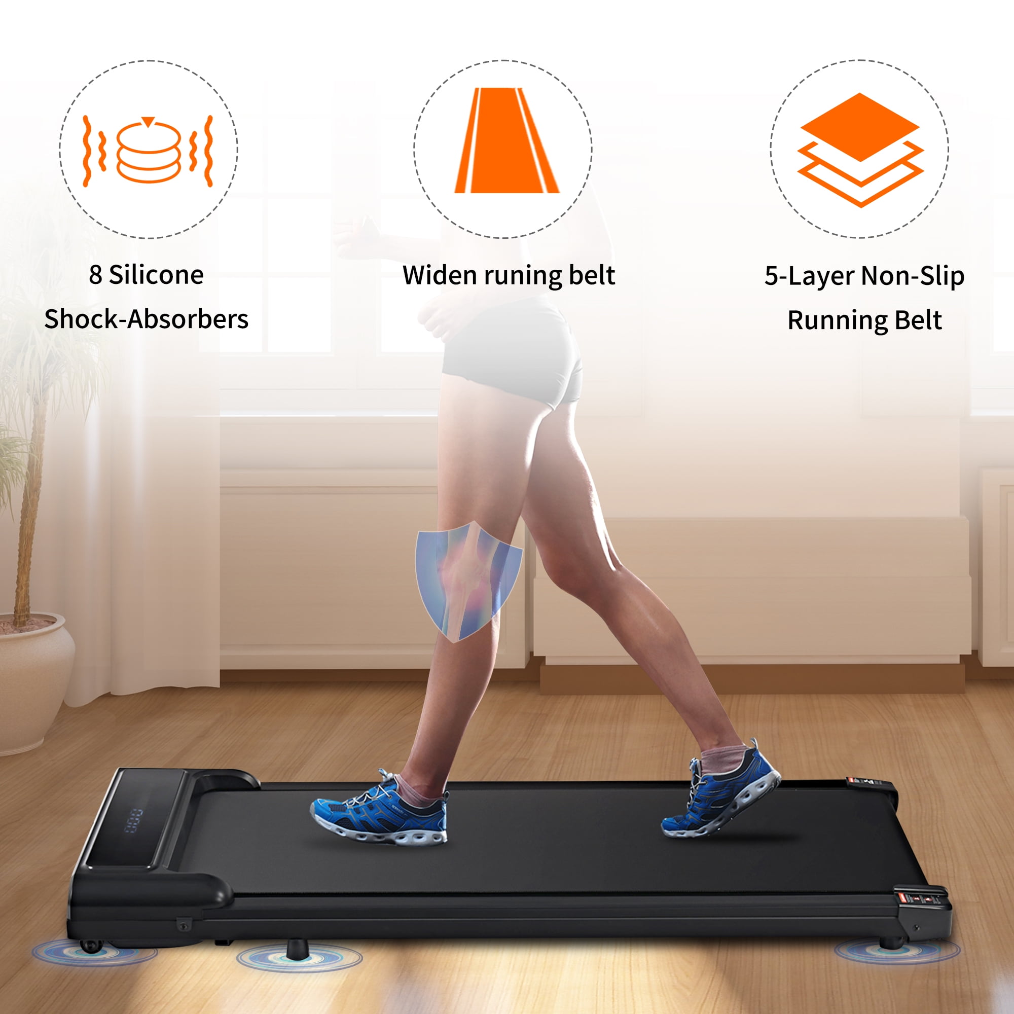 EUROCO 300LBS 2.5HP Walking Pad Under Desk Treadmill with 5-Layer Belt,Protable 2 in 1 Exercise Treadmill 0.6-3.8 mph Speed Range for Home Office Workout - Image 4