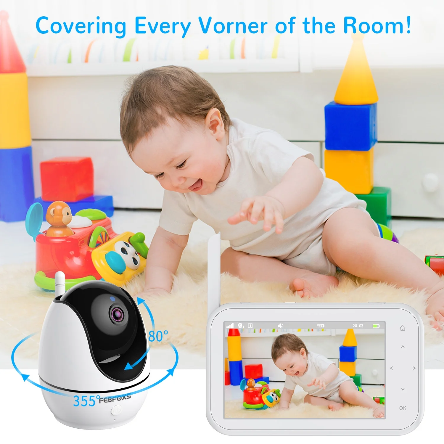 FEBFOXS 4.3" Baby Monitor with Camera and Audio, Video Baby Monitor, Baby Camera with 1300 ft Range, 2X Zoom, 2-Way Talk Night Vision, No WiFi - Image 6