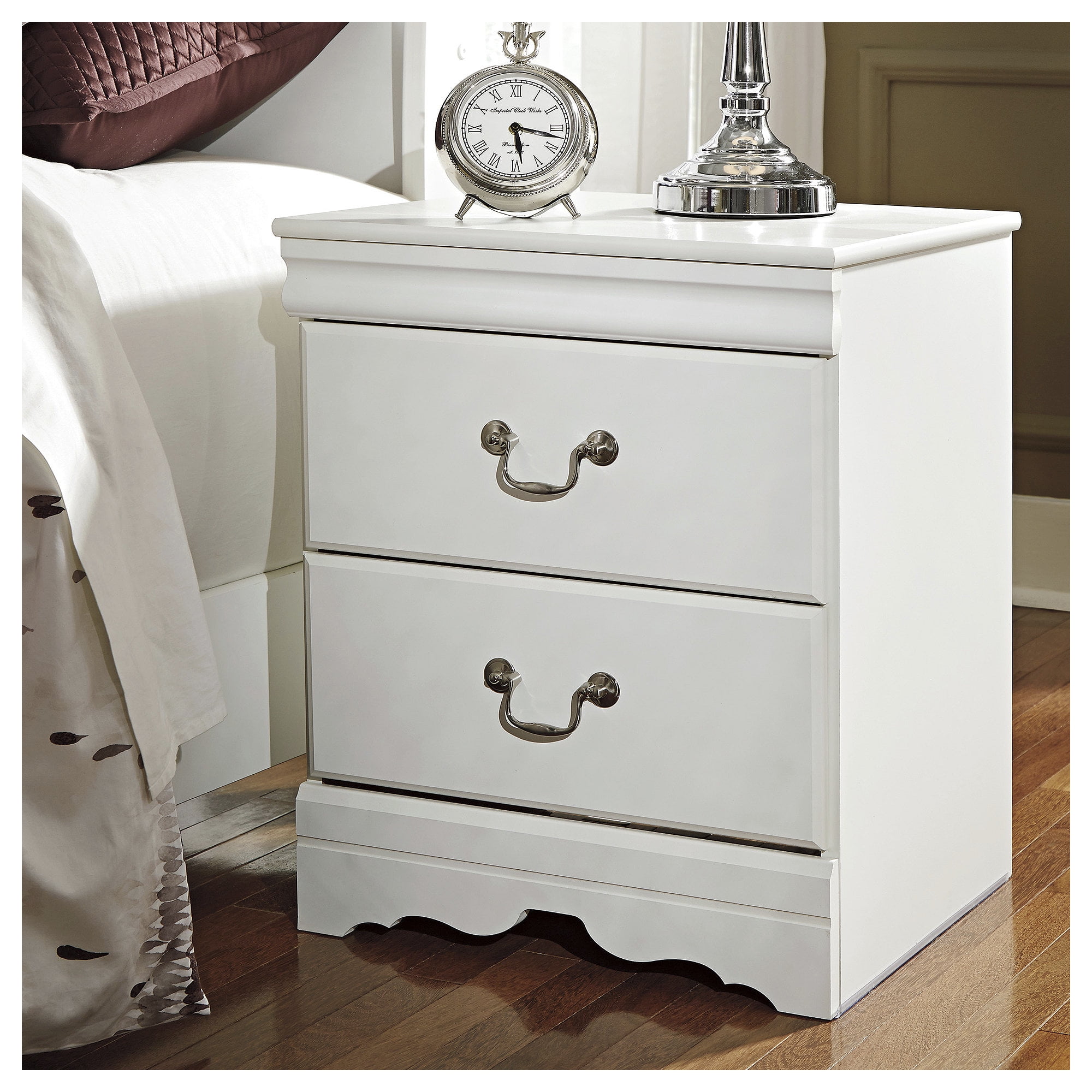 Signature Design by Ashley Anarasia 2-Drawer Nightstand – White Louis Philippe Style, Sleek Bedside Table with Pewter Hardware & Smooth-Gliding Drawers - Image 4