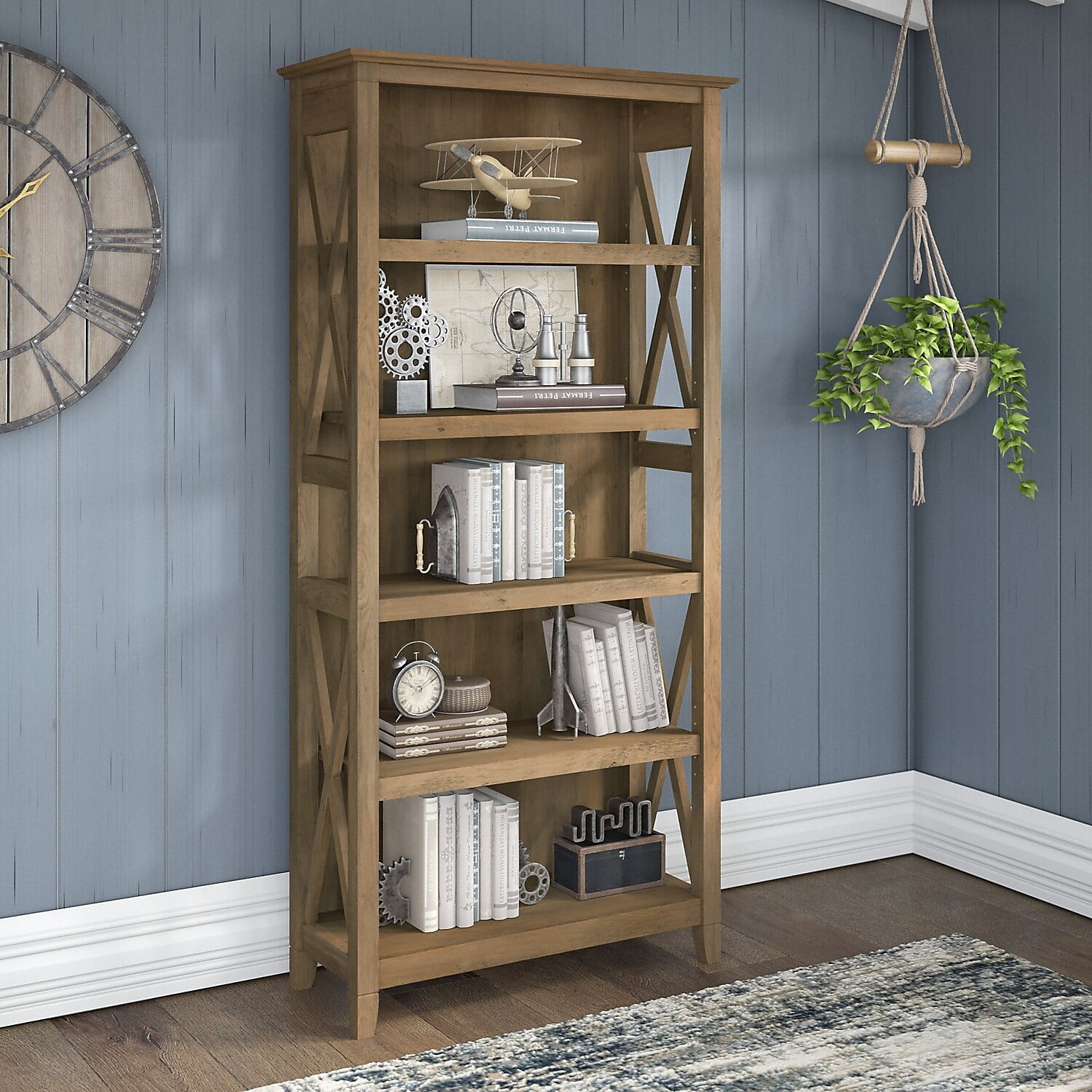 Bush Furniture Key West Tall 5 Shelf Bookcase, Reclaimed Pine - Image 4