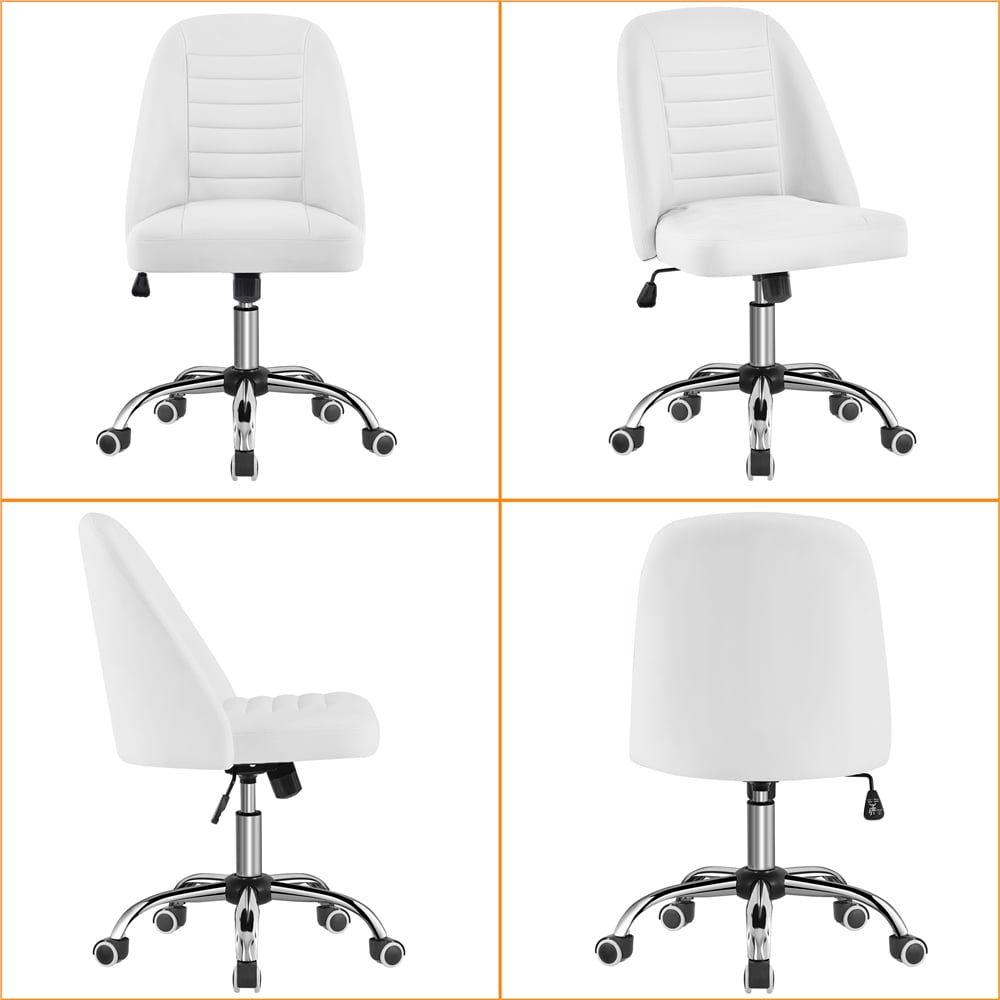 Alden Design Modern Tufted Faux Leather Armless Desk Chair for Home Office, White - Image 5