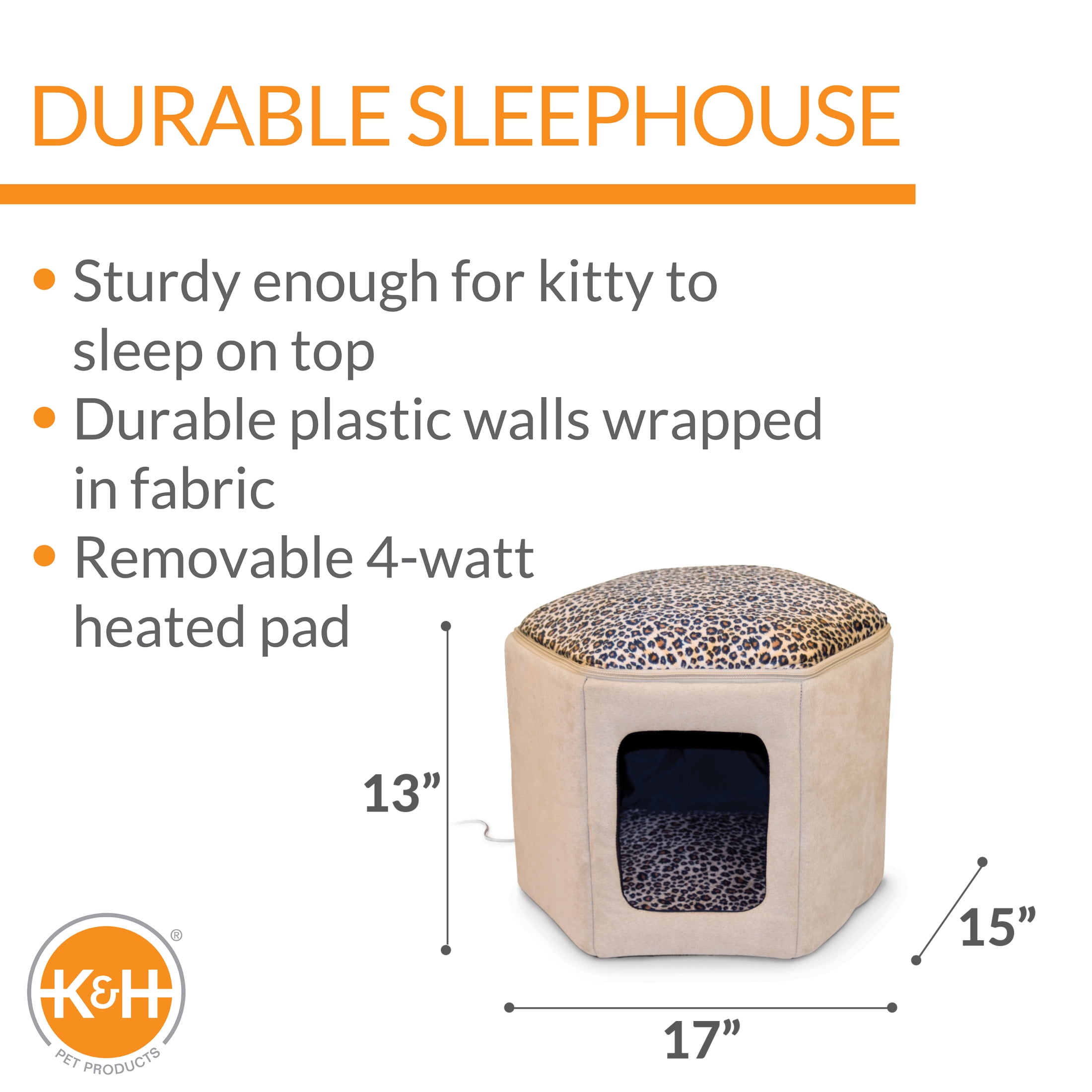K&H Pet Products Thermo-Kitty Sleephouse Tan/Leopard Heated 17 X 15 X 13 Inches - Image 3