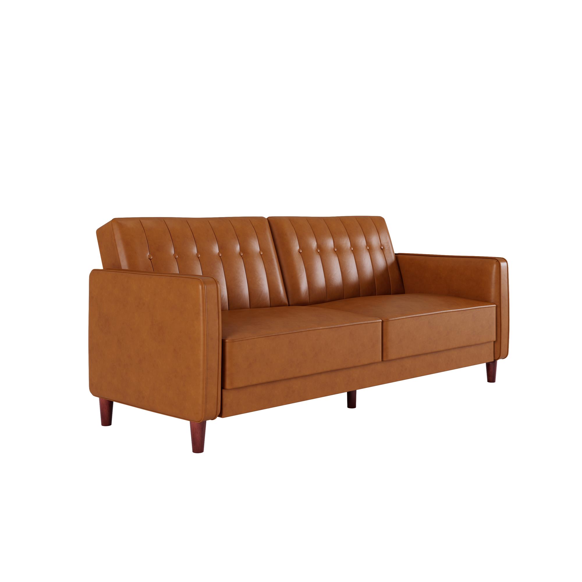 DHP Pin Tufted Transitional Futon, Camel Faux Leather - Image 2