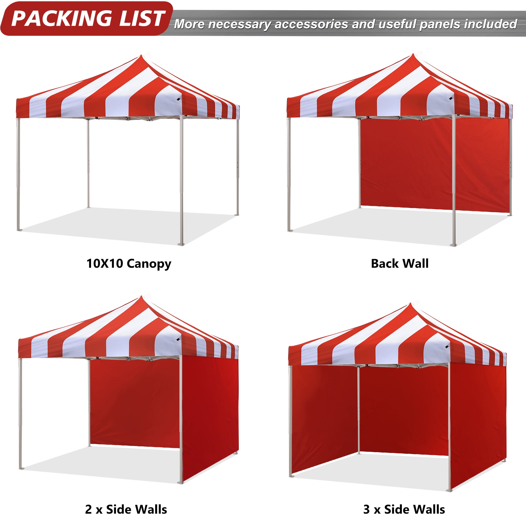 VentuLodge 10x10 Pop-Up Canopy Tent, Commercial Grade Heavy Duty Canopy with Striped Top and Sidewalls, Red - Image 5