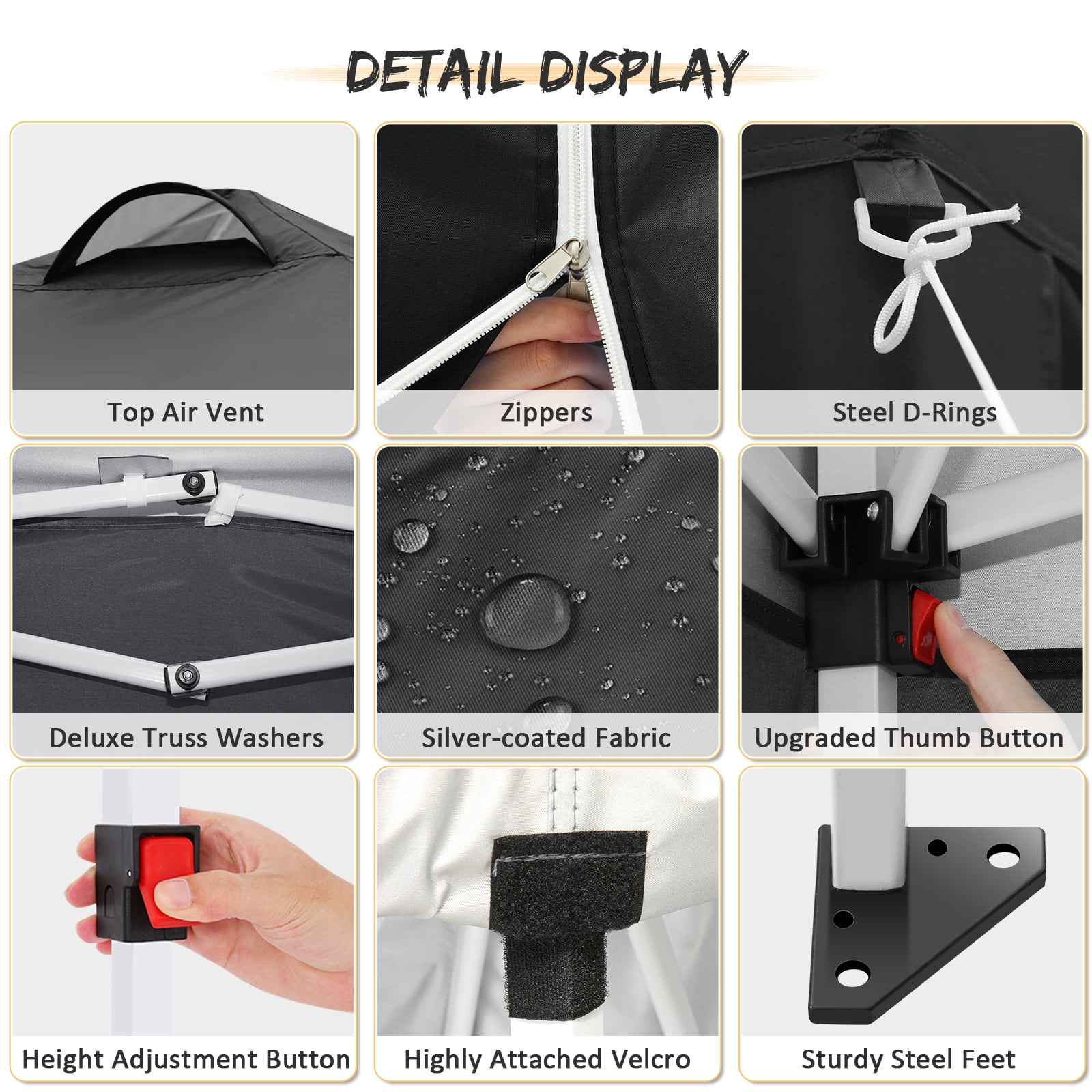 SANOPY 10' x 10' Straight Leg Pop-up Canopy Tent Easy Two Person Setup Instant Outdoor Canopy Folding Shelter with 4 Removable Sidewalls, Air Vent on The Top, 4 Sandbags, Carrying Bag, Black - Image 5