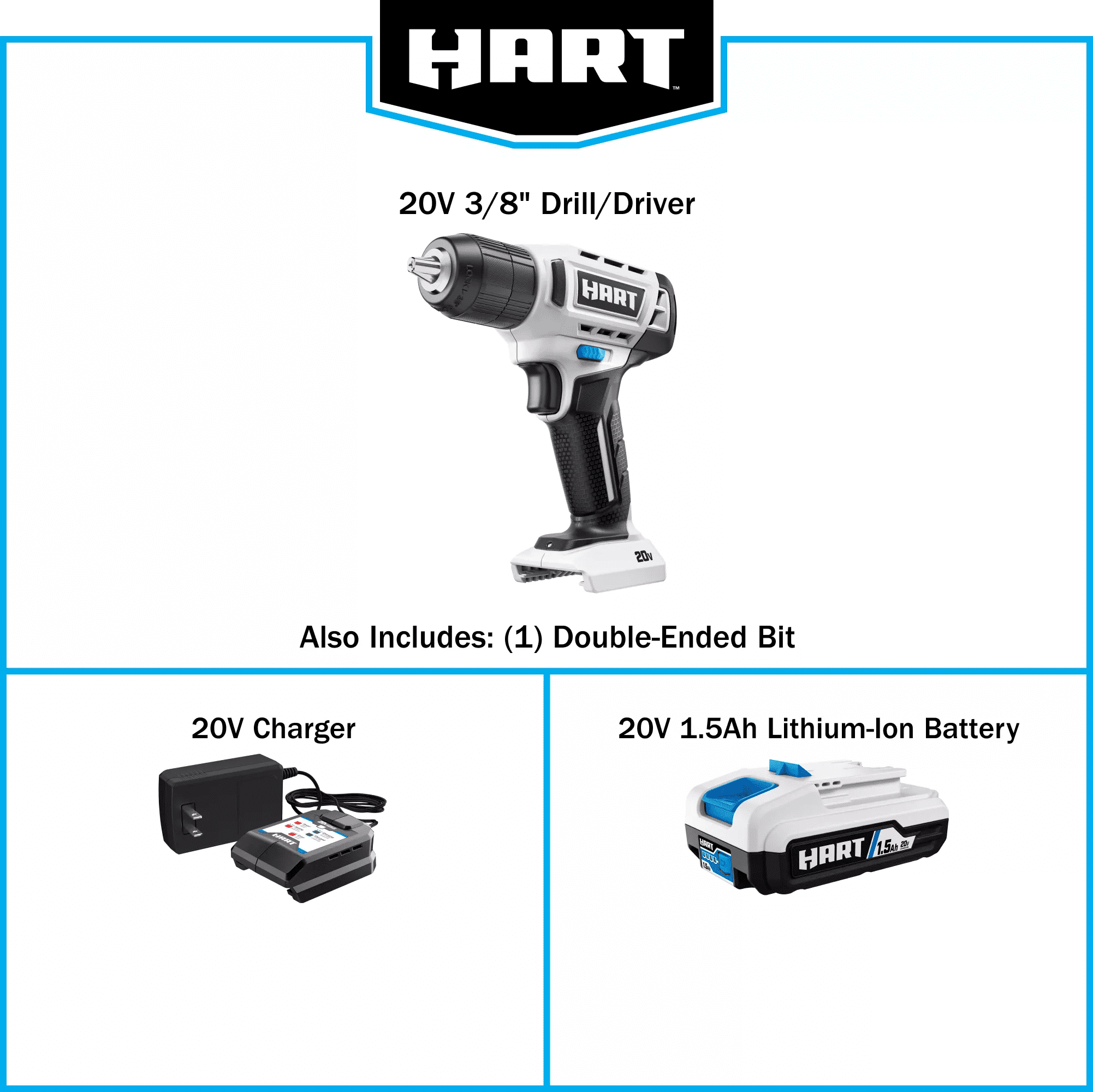 HART 20V 3/8” Drill/Driver Kit with 250 ft-lb Torque, 1.5Ah Lithium-Ion Battery and Charger - Image 9