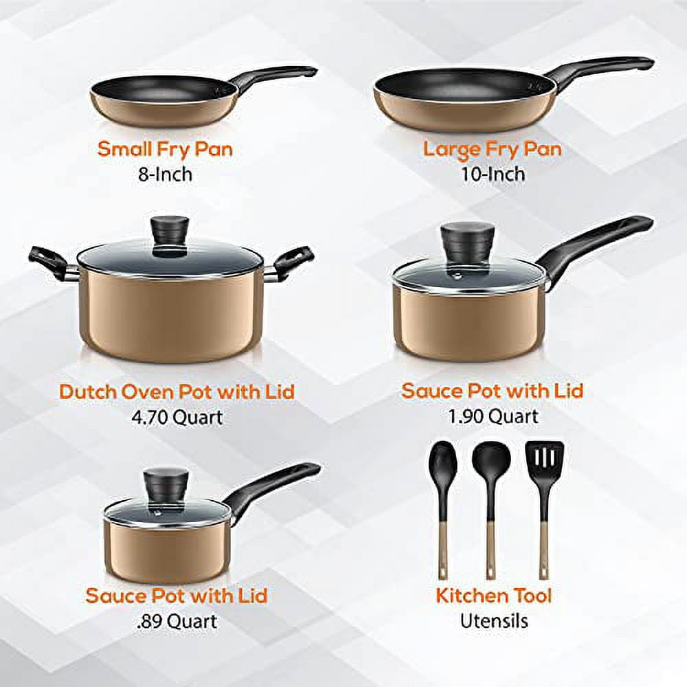 SereneLife 11 Piece Pots and Pans Non Stick Kitchenware Cookware Set, Gold - Image 2