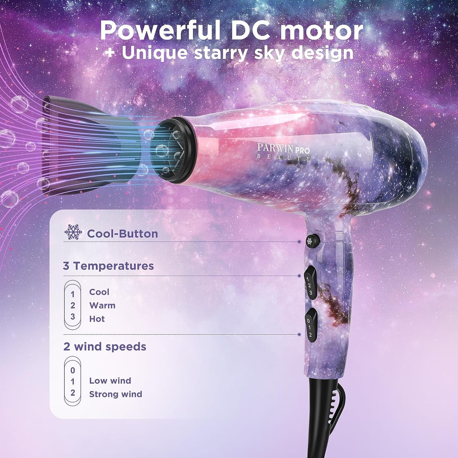 PARWIN PRO BEAUTY Titanium Hair Dryer Straightener Cone Curling Iron Combo | 1875W Power | Starry Color Upgraded model | Perfect Gift Styling Set - Image 4