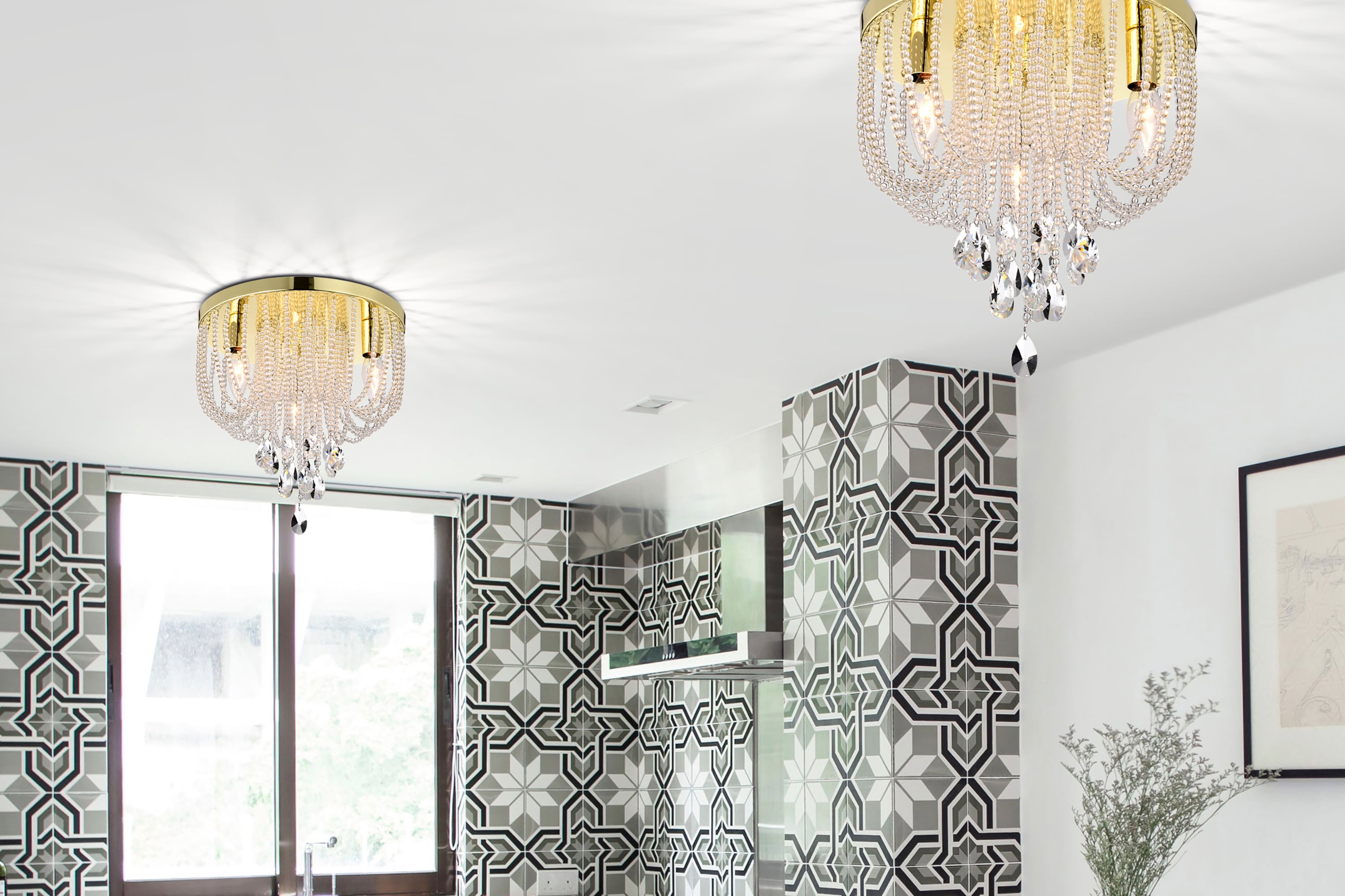 Gold Flush Mount Ceiling Light Fixtures Crystal Chandelier Modern 3-Light Light Fixture - Image 6