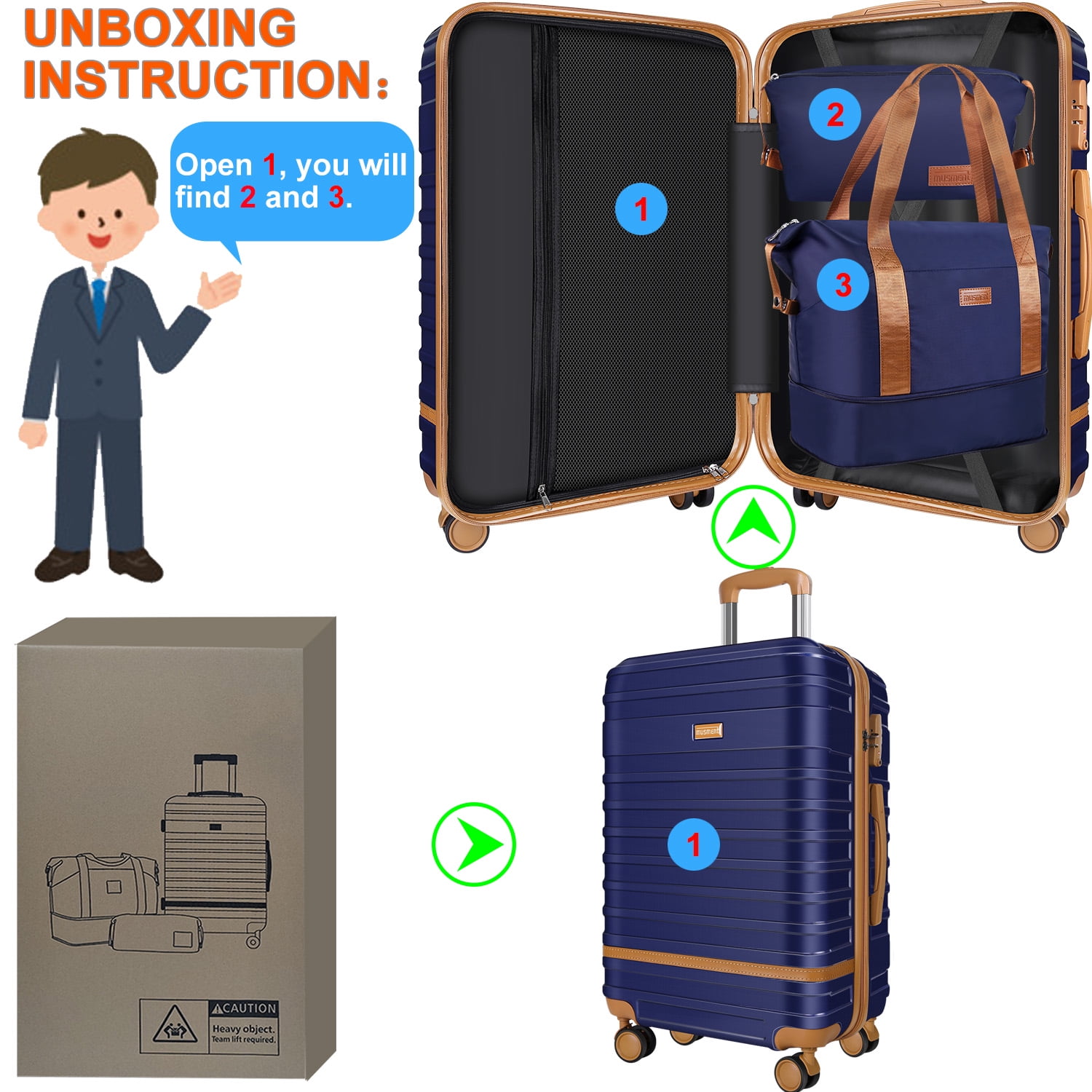 Expandable Suitcase Set Luggage Sets, 20 inch Carry On Luggage with TSA Lock and Double Spinner Wheels,(Deep Blue,3 PCS set ) - Image 11