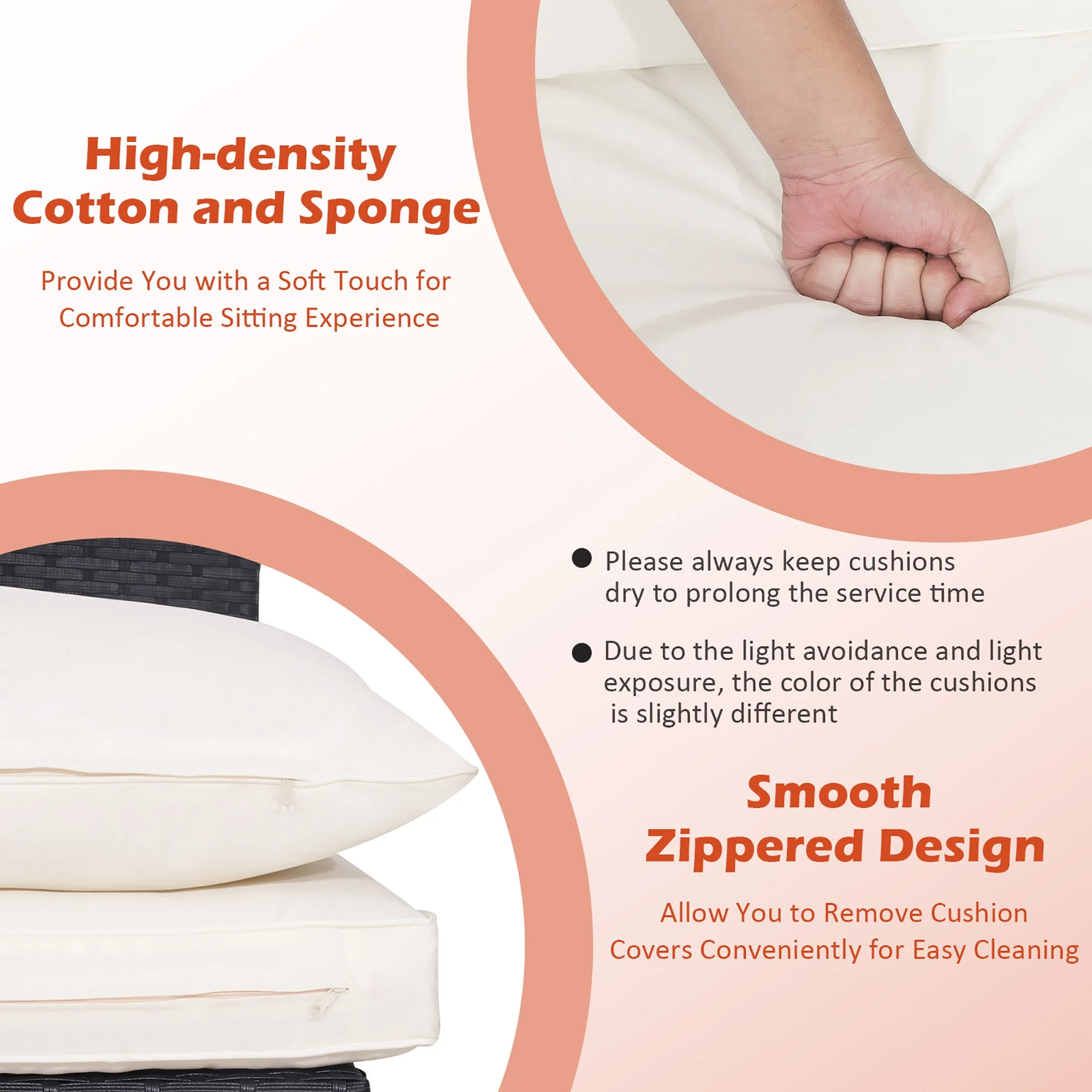 Gymax 5PCS Patio Outdoor Rattan Sofa Conversation Set w/ Seat & Back Cushions Off White - Image 2