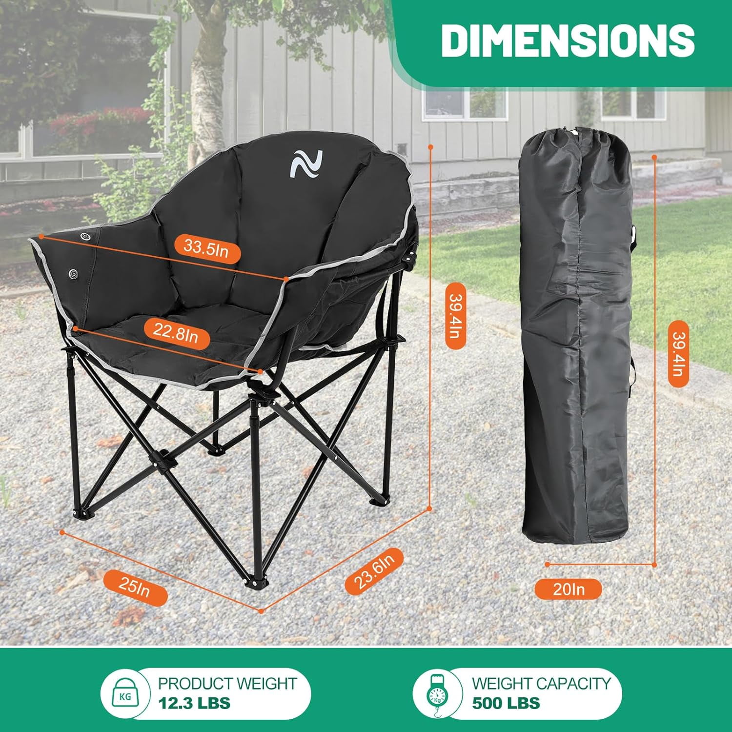 Slsy Heated Camping Chair Oversized, XL Heated Chair Outdoor Sports, 3 Heating Levels Adjustable Camping Chairs for Adults with Storage Bag, Folding Outdoor Chair - Image 2