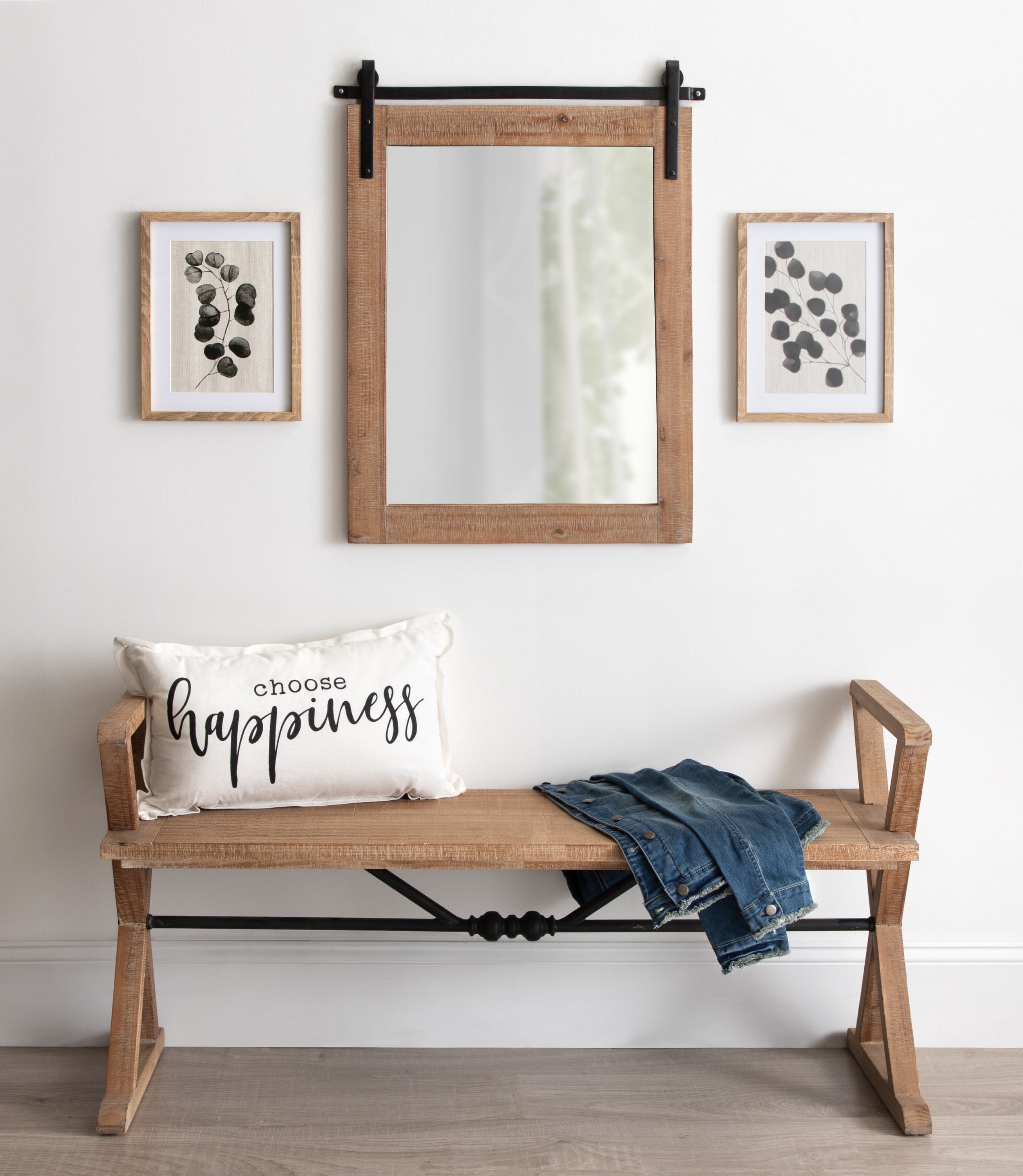 Kate and Laurel Cates Rustic Wall Mirror, 22" x 30" Rustic Brown, Farmhouse Barn Door-Inspired Wall Decor - Image 3