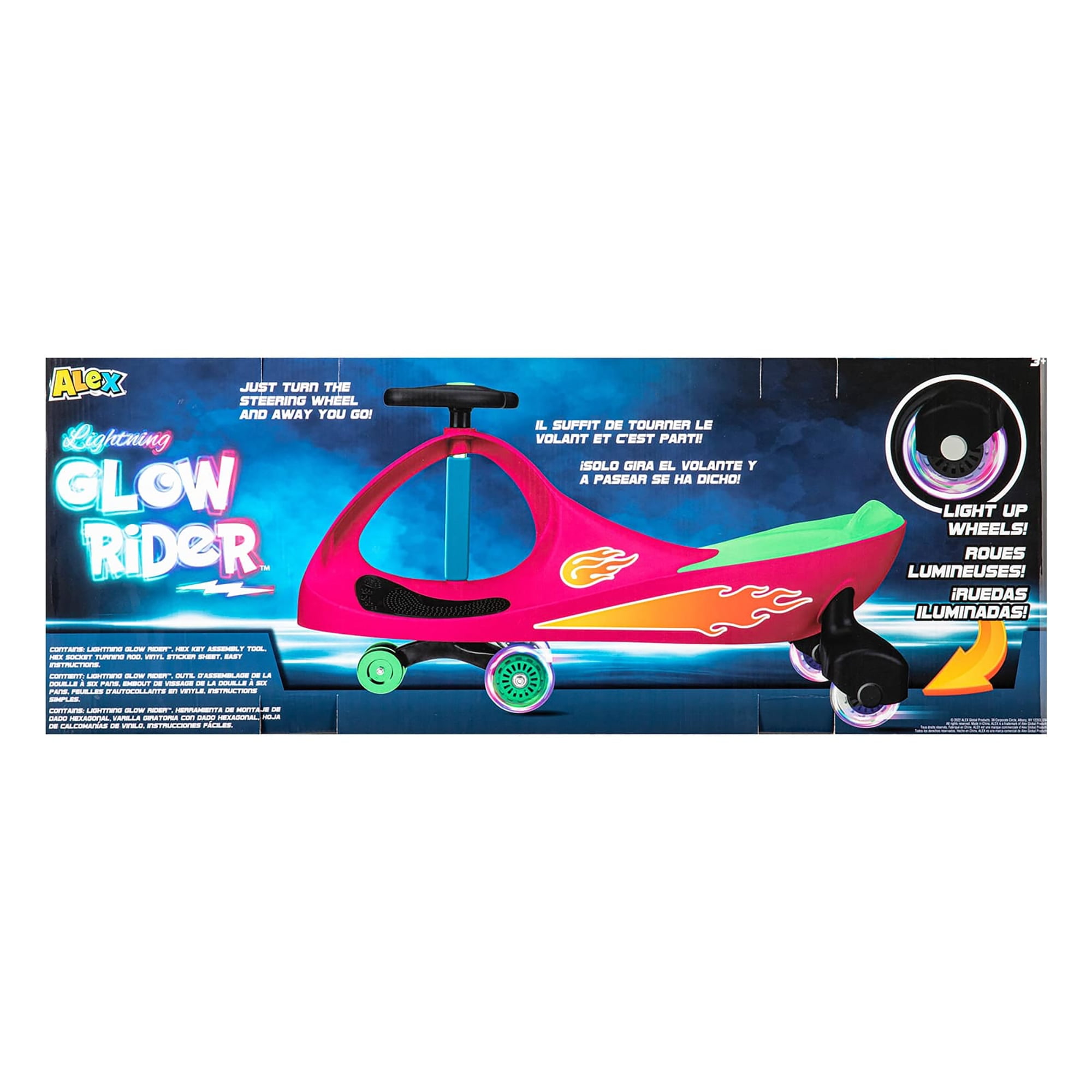 Alex: Lightning Glow Rider - Pink & Green - Inertia & Movement Powered Ride-On Toy, Light-Up Wheels, Indoor-Outdoor Play, 220lb Max, Adult-Teen-Kid 3+ - Image 2