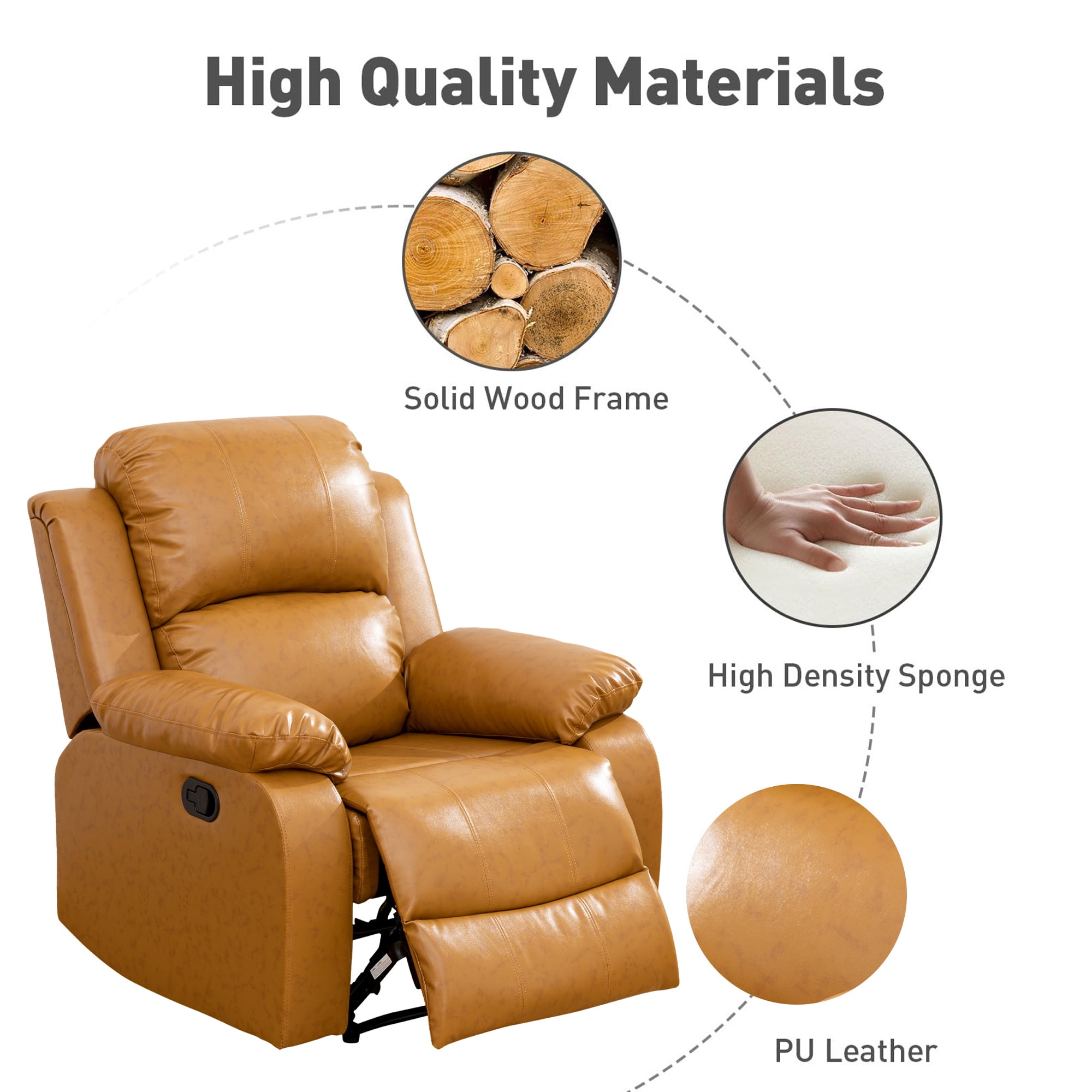 Aukfa Leather Recliner Chair, 38" Overstuffed Armchair Living Room Read Chair for Adults, Ginger - Image 9