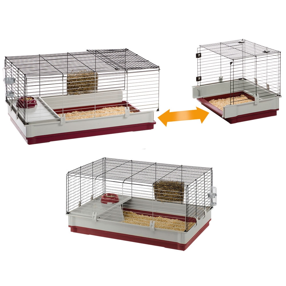 Ferplast Krolik XL Rabbit Cage 140 (Includes Wire Hutch) | 55.9L x 23.62W x 19.7H inches | Burgundy & Cream - Image 8