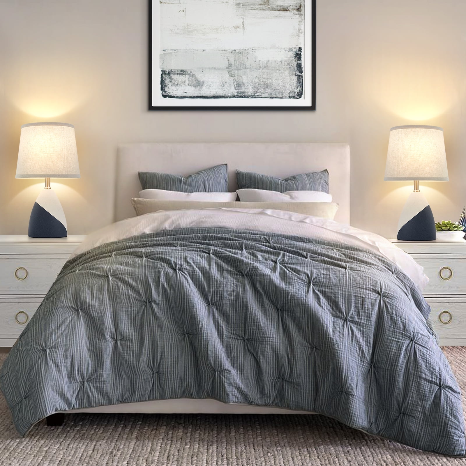 NATYSWAN Modern Ceramic Table Lamps Set of 2, 3 Way Dimmable Bedside Nightstand Lamp for Living Room Bedroom,19" Black White Classic - Image 3