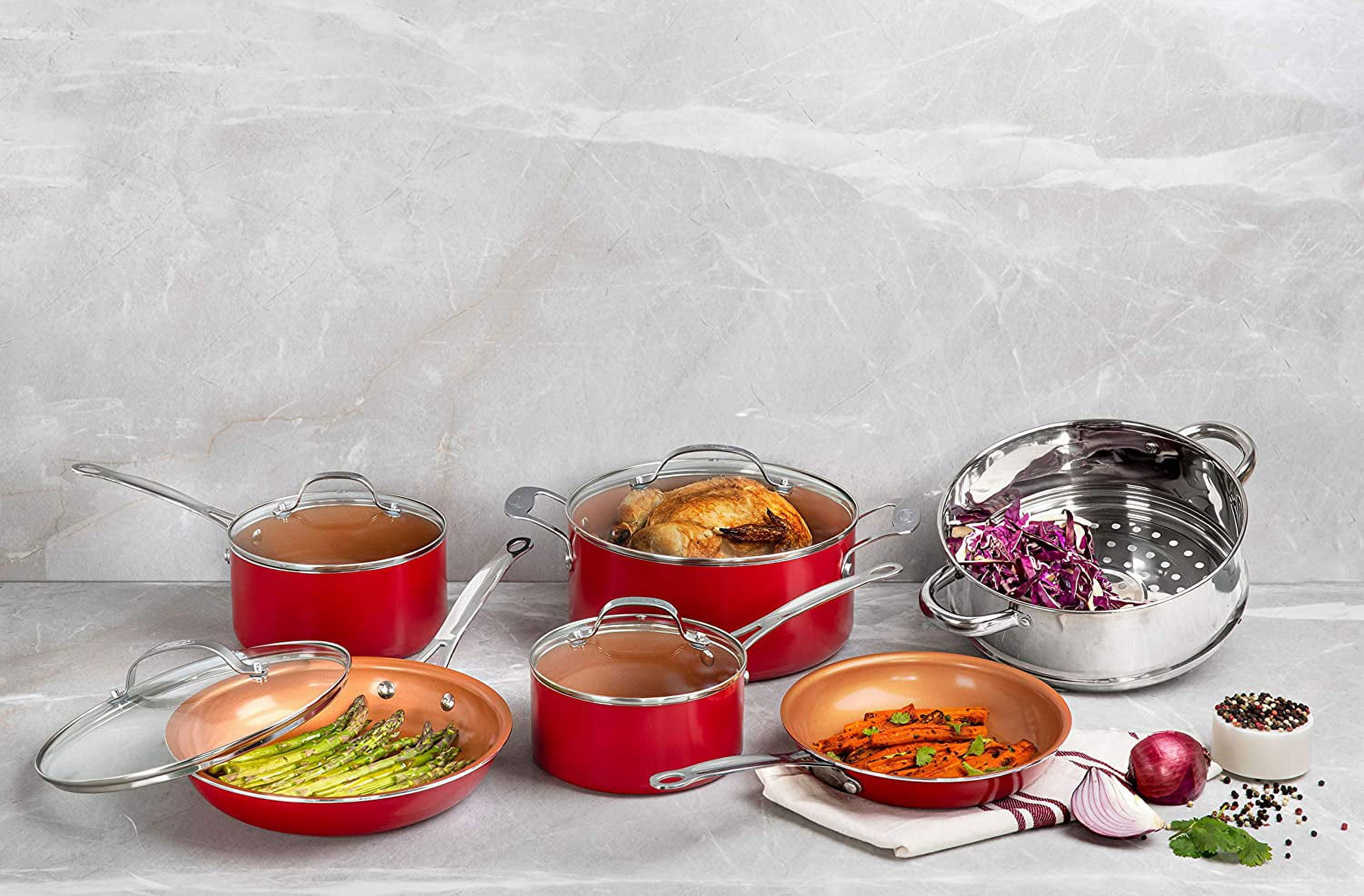 Gotham Steel 10Pc Pots and Pans Set Nonstick Cookware Set Red - Image 3