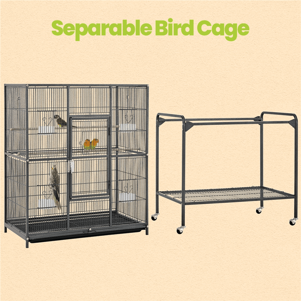 Renwick 63'' Large Rolling Metal Parrot Cage with Detachable Stand, Black - Image 6