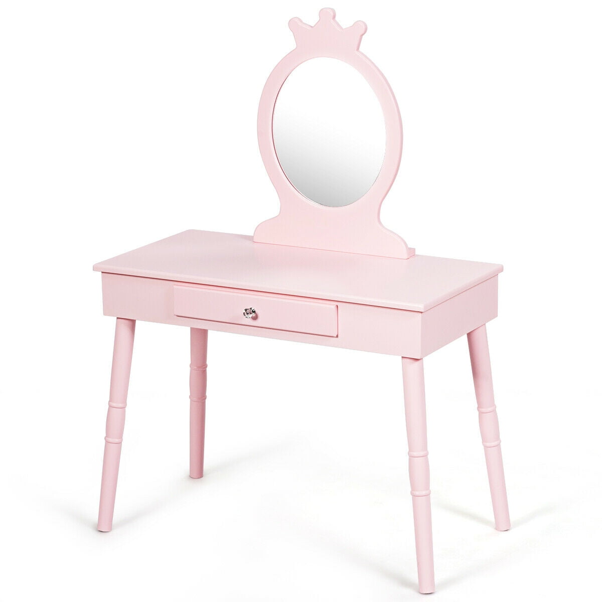 Gymax Kids Vanity Makeup Table & Chair Set Make Up Stool Play Set for Children Pink - Image 9