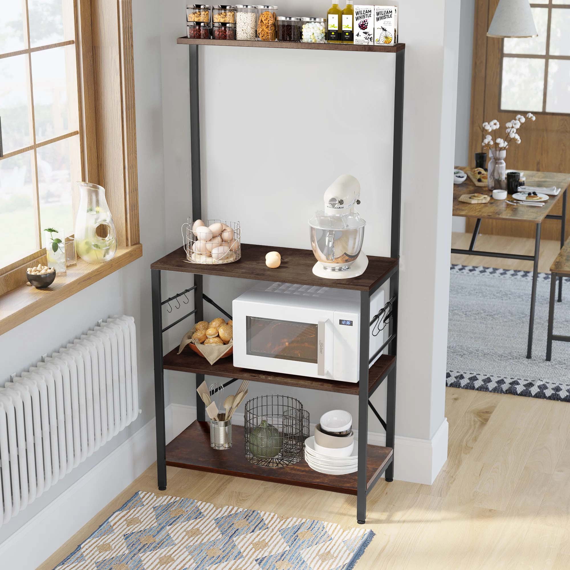 Copedvic Kitchen Bakers Rack Storage Cabinets Microwave Cart Oven Stand Coffee Bar with 6 Hooks 4 Tier Shelves - Image 2