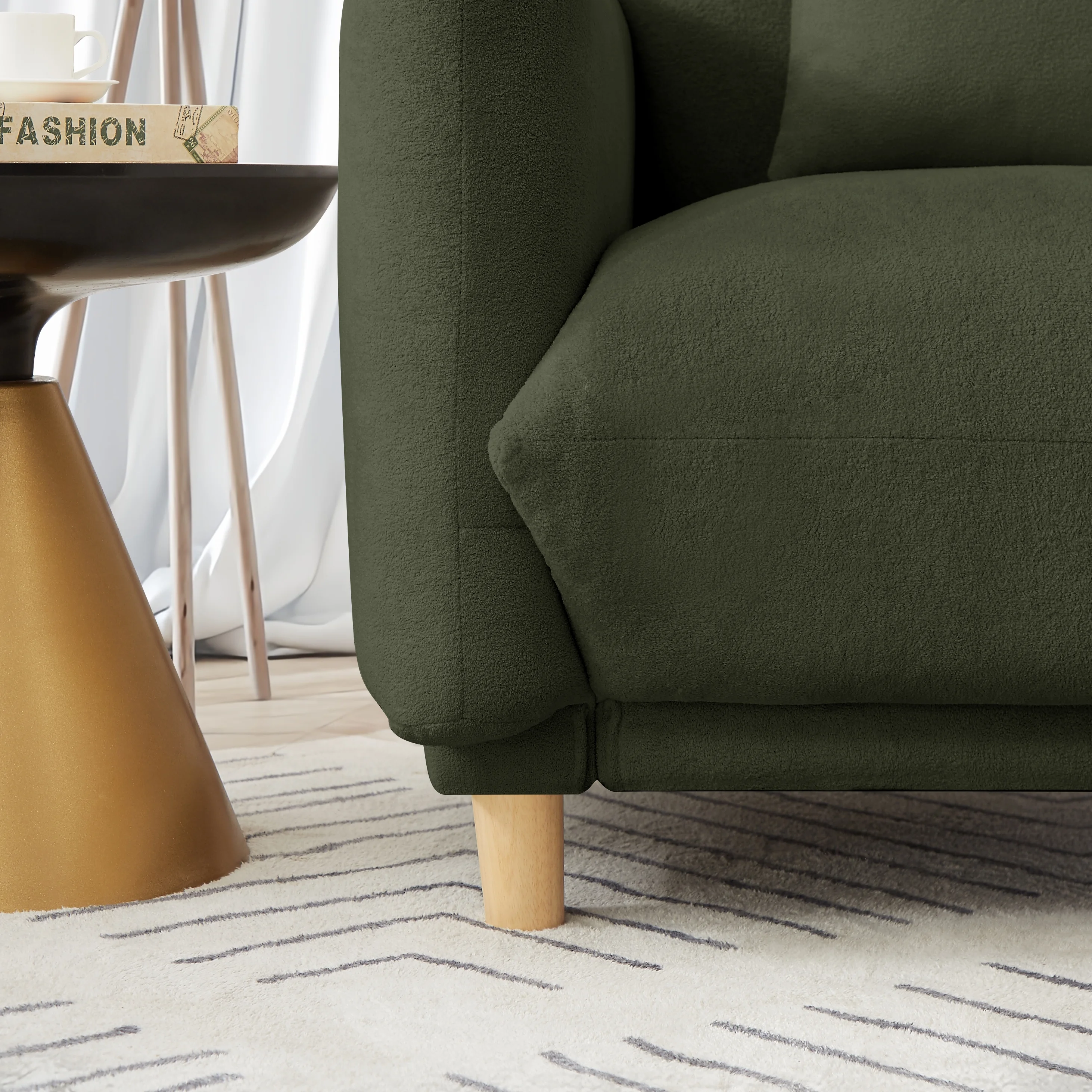 Oversize Accent Chairs for Living Room,Comfy Towelling Fabric Upholstered Armchair,Mid Century Modern Reading Arm Chair Single Sofa Chair with Wood Legs for Living Room Bedroom Playroom,Dark Green - Image 2