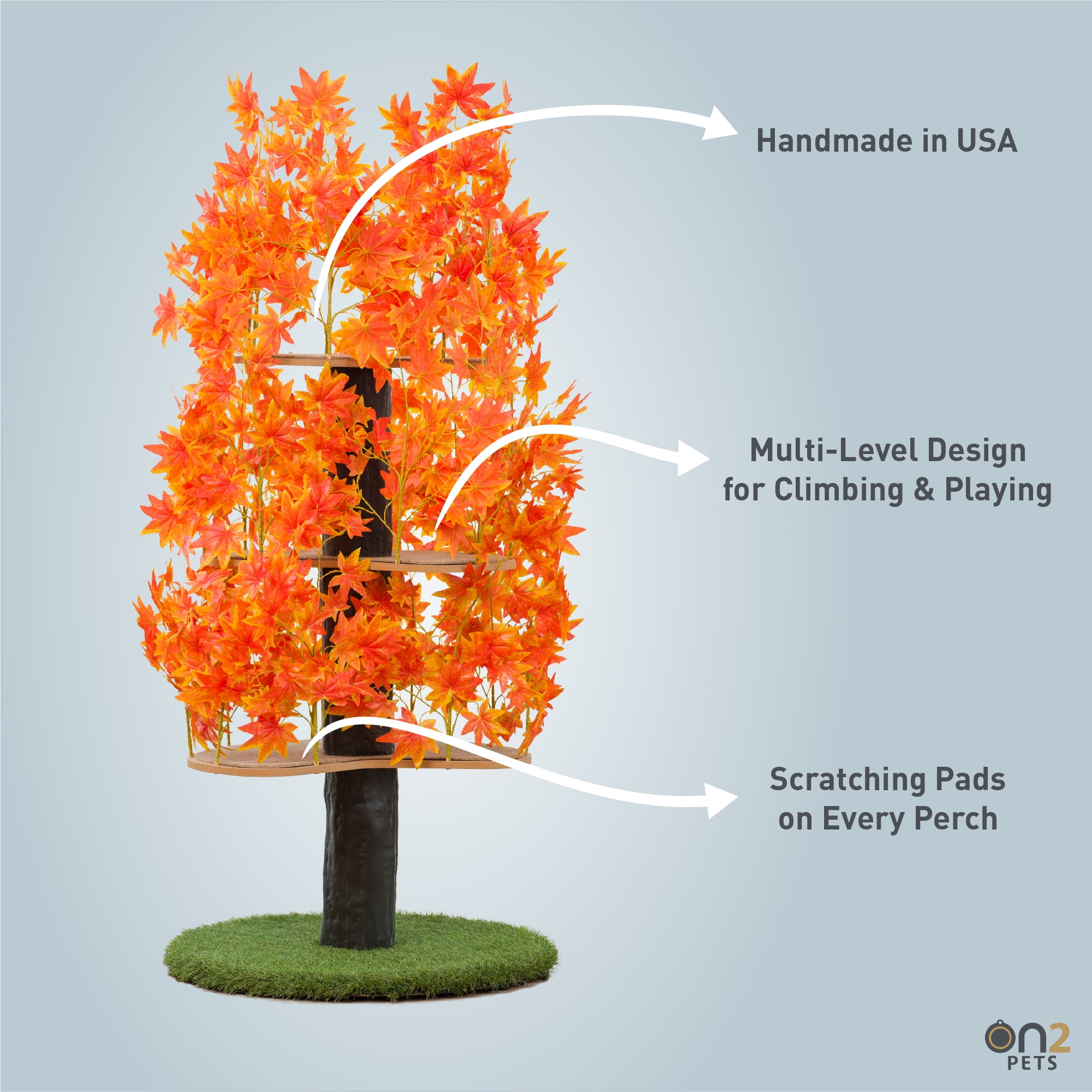 On2Pets Cat Tree with Leaves, Cat House & Cat Activity Tree, Multi-Level Cat Condo for Indoor Cats, Round Base - Image 4