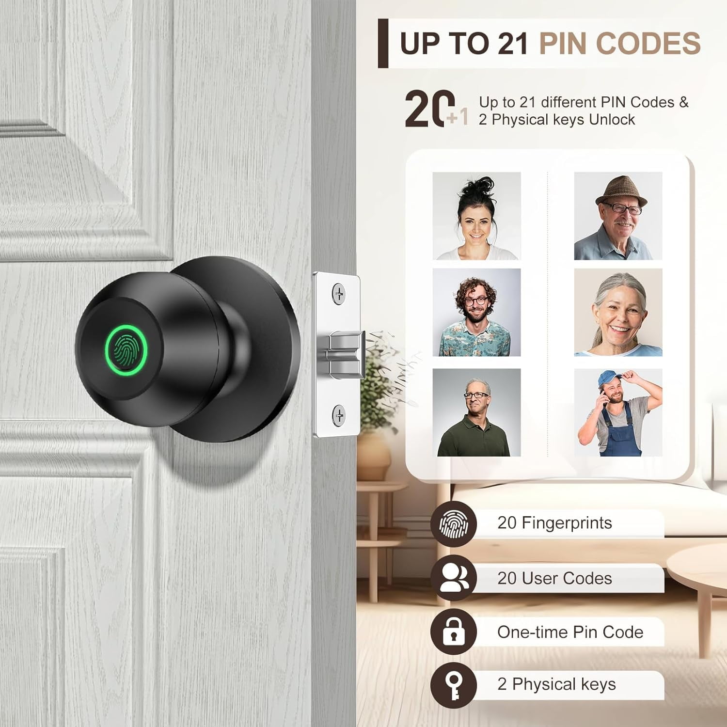 Smart Door Lock, Fingerprint Door Lock Knob with App Control, Suitable for Home, Cloakroom, Offices, Hotels (K10) - Image 5