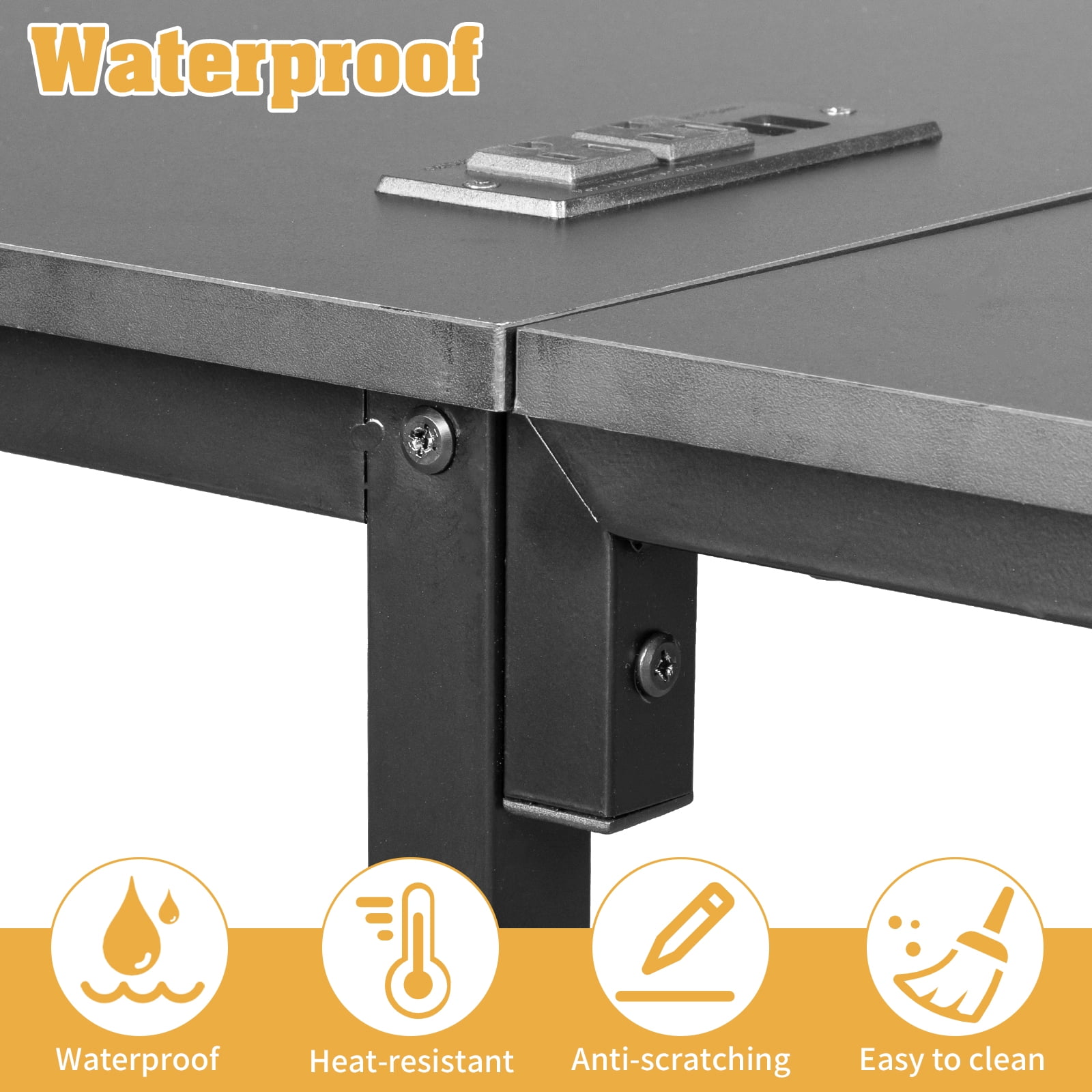 Ktaxon L-Shaped Computer Desk with USB Charging Station, Corner Desk Laptop Study Table Desk for Home Office, Black - Image 3