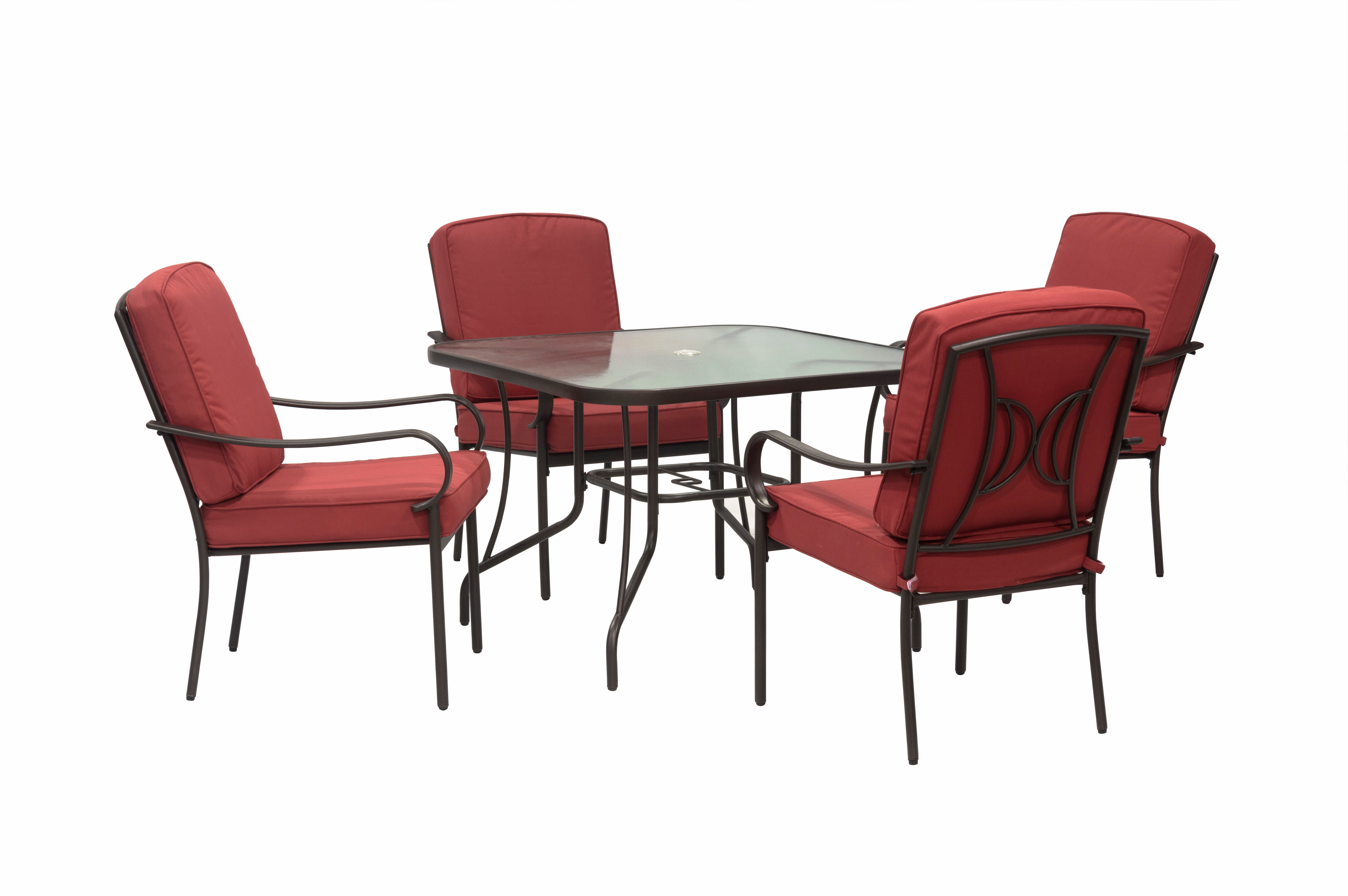 Outdoor Patio Garden Furniture Augusta 5-Piece Dining Set with 4 Cushioned Chairs, 1 Square Dining Table - Red - Image 5