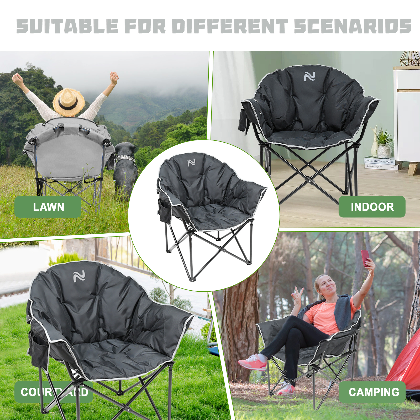 NAIZEA Oversize Lightweight Foldable Durable Padded Camping Chair for Large Adults, Supports 500 lbs, with Carry Bag - Image 8