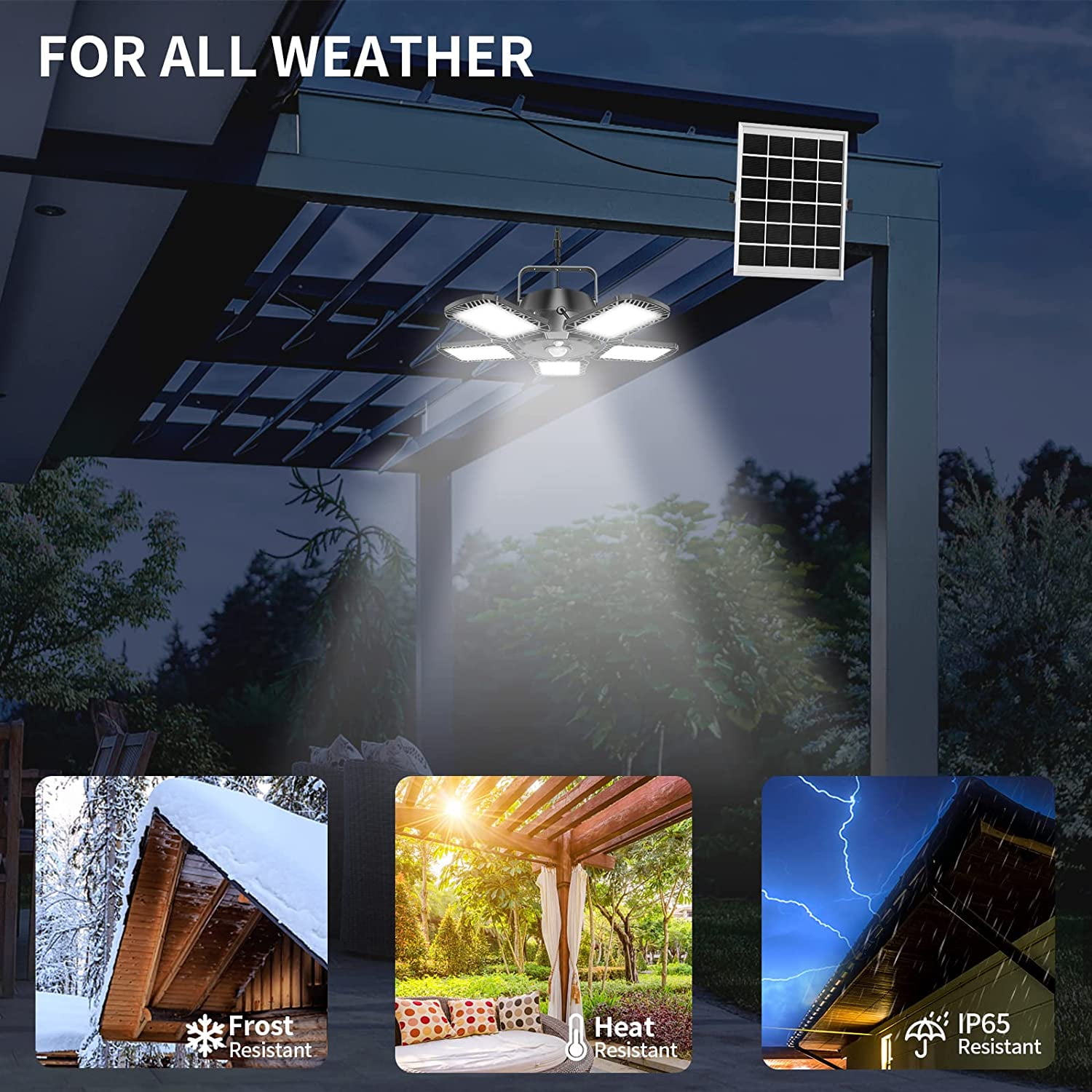 Auzev Solar Shed Light Indoor/Outdoor Work in Daylight, 160LED 1200LM Solar Pendant Light, 5-Leaf 120° Adjustable Solar Motion Sensor Light with Remote & 6 Lighting Modes for Shed Gazebo Barn - Image 3