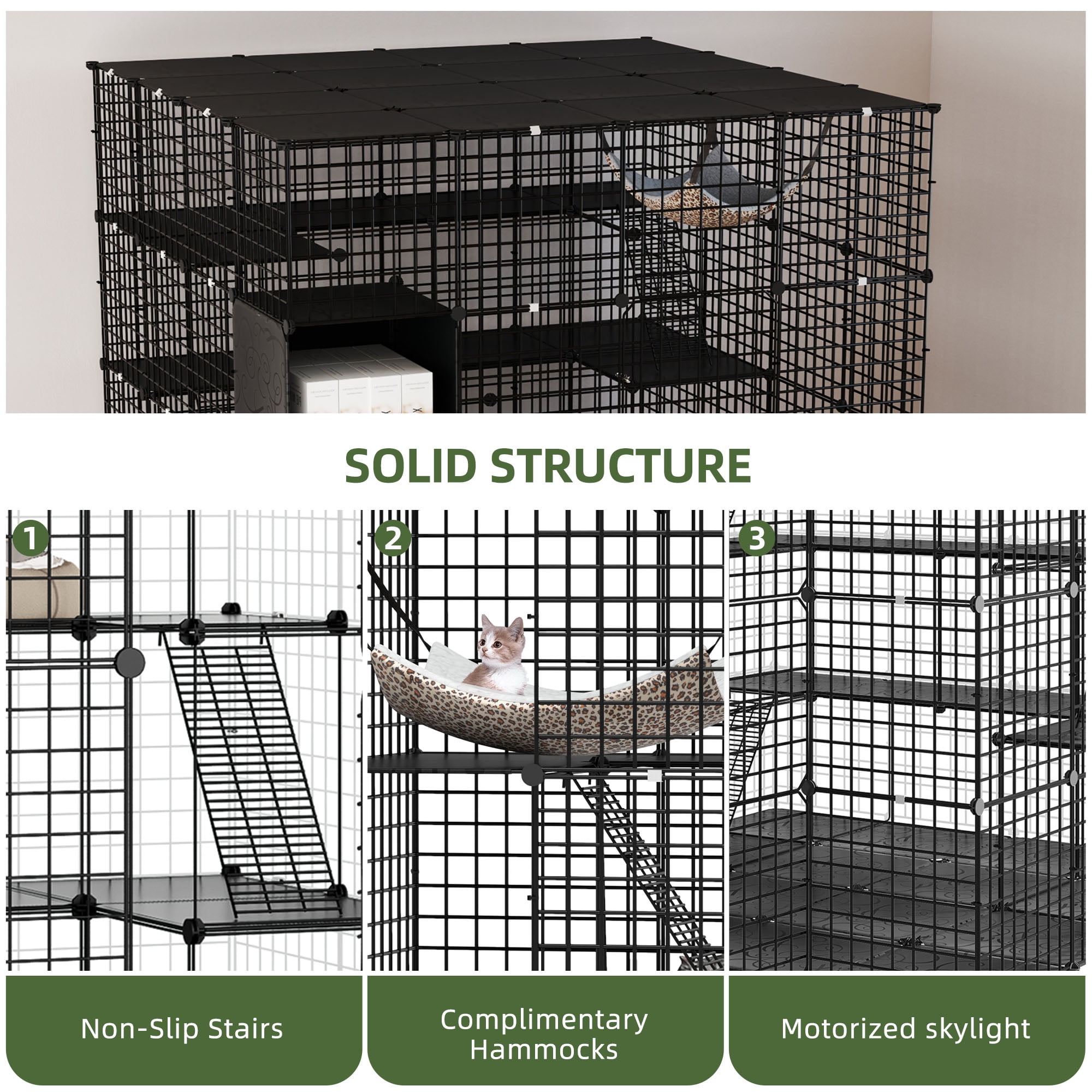 Uforic Large 5-Tier 69" Cat Cage with Extra Large Hammock – Metal Playpen Cat Kennel for 1-5 Cats, Indoor DIY Cat Enclosure, Black - Image 3