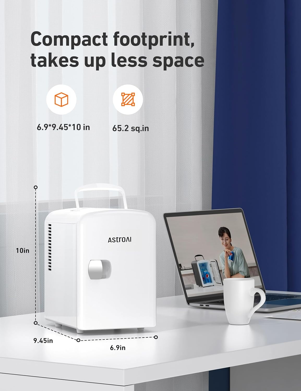 AstroAI Mini Fridge, 6 Can 4 Liter Portable Electric Cooler, Personal Refrigerator Skincare for Bedroom DC/AC - Image 5