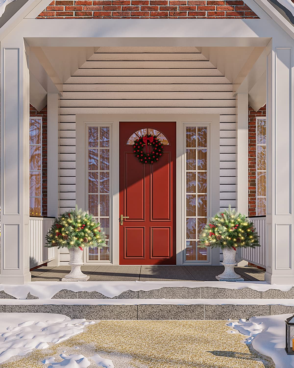 OasisCraft Outdoor Christmas Tree Frosted Urn Filler, Pre-lit Artificial Xmas Tree with Cones & Red Berries, 18 Inch Small Christmas Tree with 50 Warm Lights - Image 5