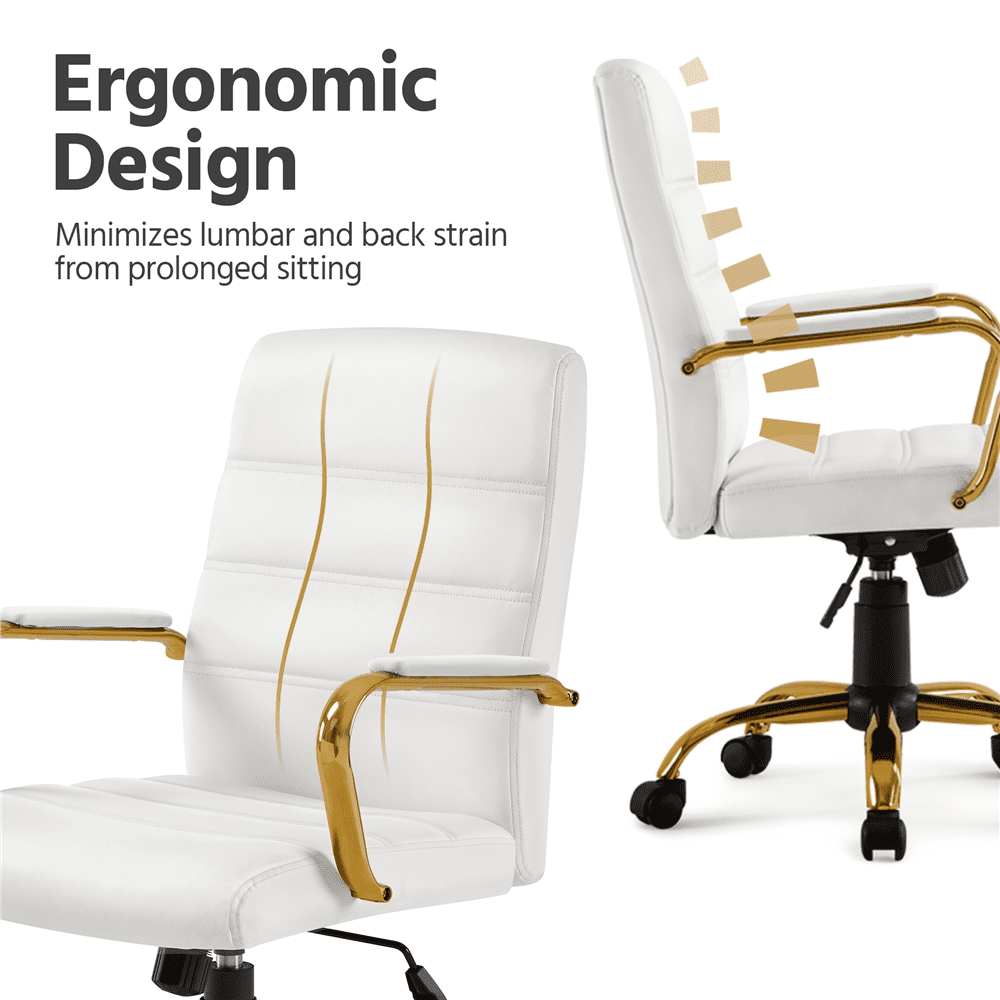 Alden Designs Mid-Back Executive Swivel Office Chair with Metal Frame and Arms, White - Image 9