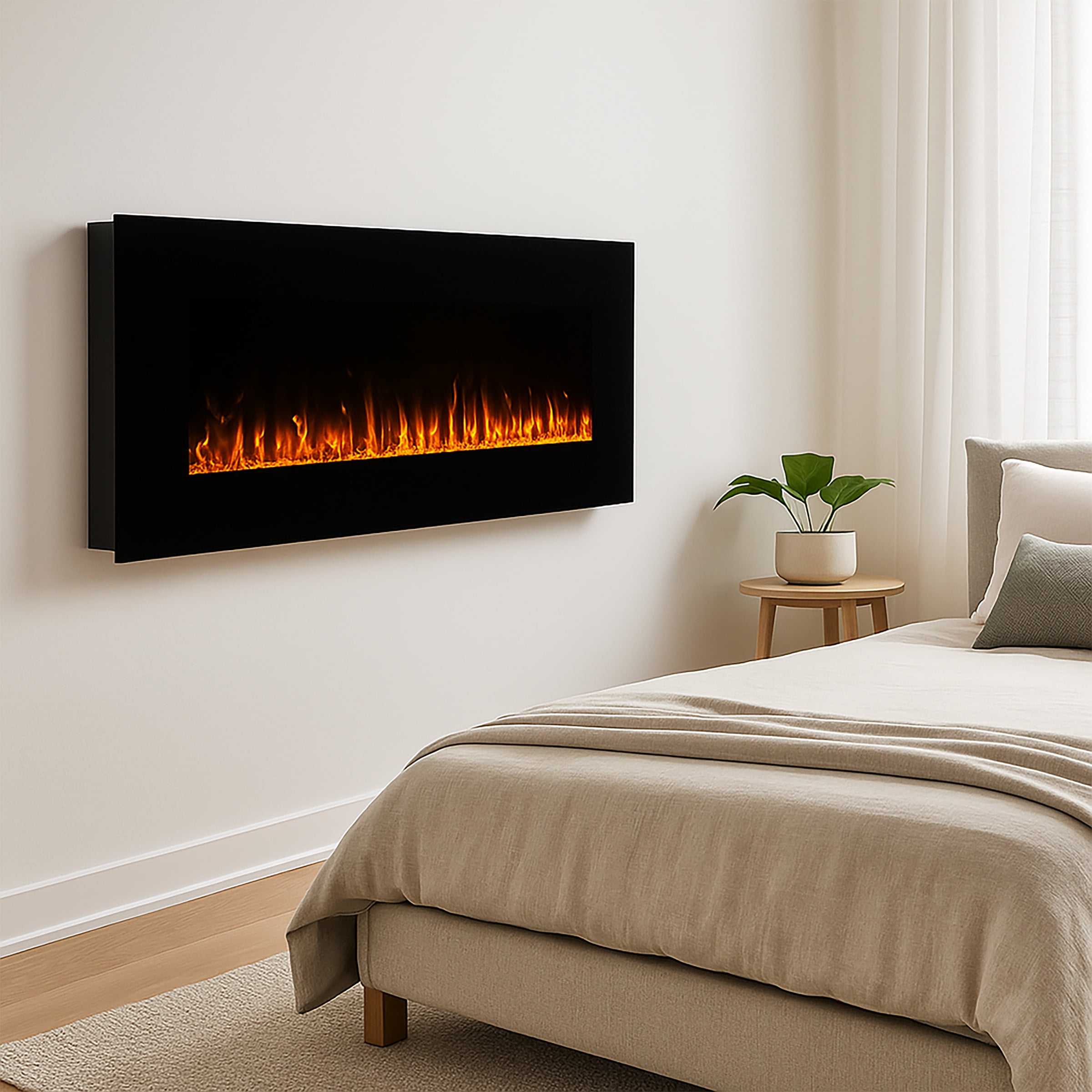 Northwest 54-inch Modern Wall-Mount Electric Fireplace with Remote (Black) - Image 3