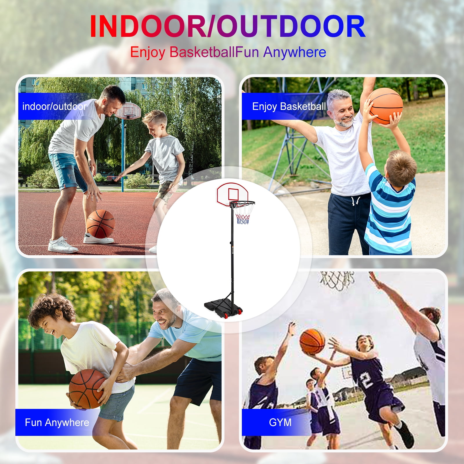 Fenbeli Portable Basketball Hoop Goal System for Outdoor Indoor Court 5.2 - 7 ft Easy Height Adjustable with HDPE Plastic Impact - Image 8