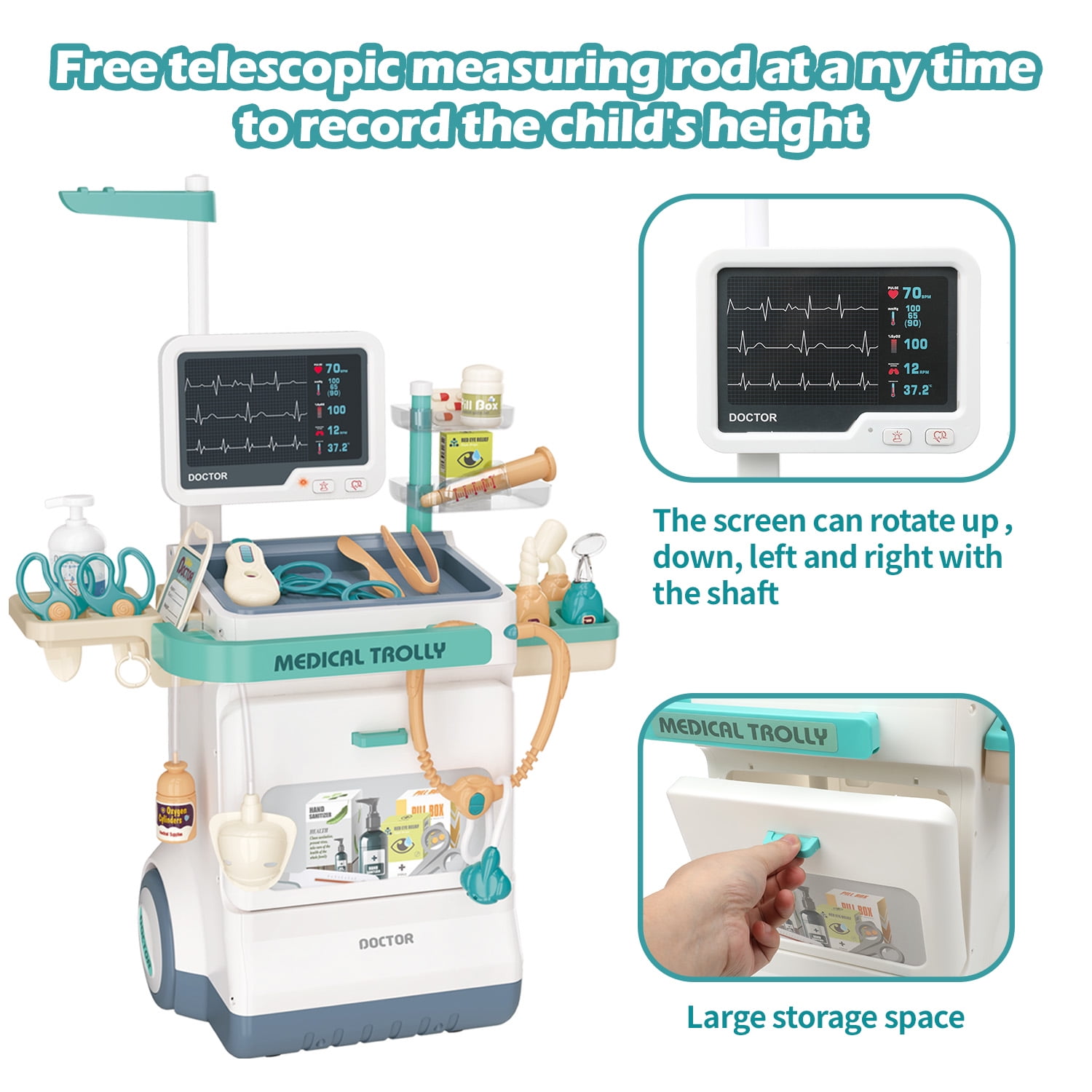 Anpro Doctor Kit for Kids, 28PCS Pretend Medical Station Toy Set with Mobile Cart, Doctor's Uniform and Thermometer, Perfect Role Play Giftfor Boys & Girls 3+ Years Old Gifts, White - Image 4