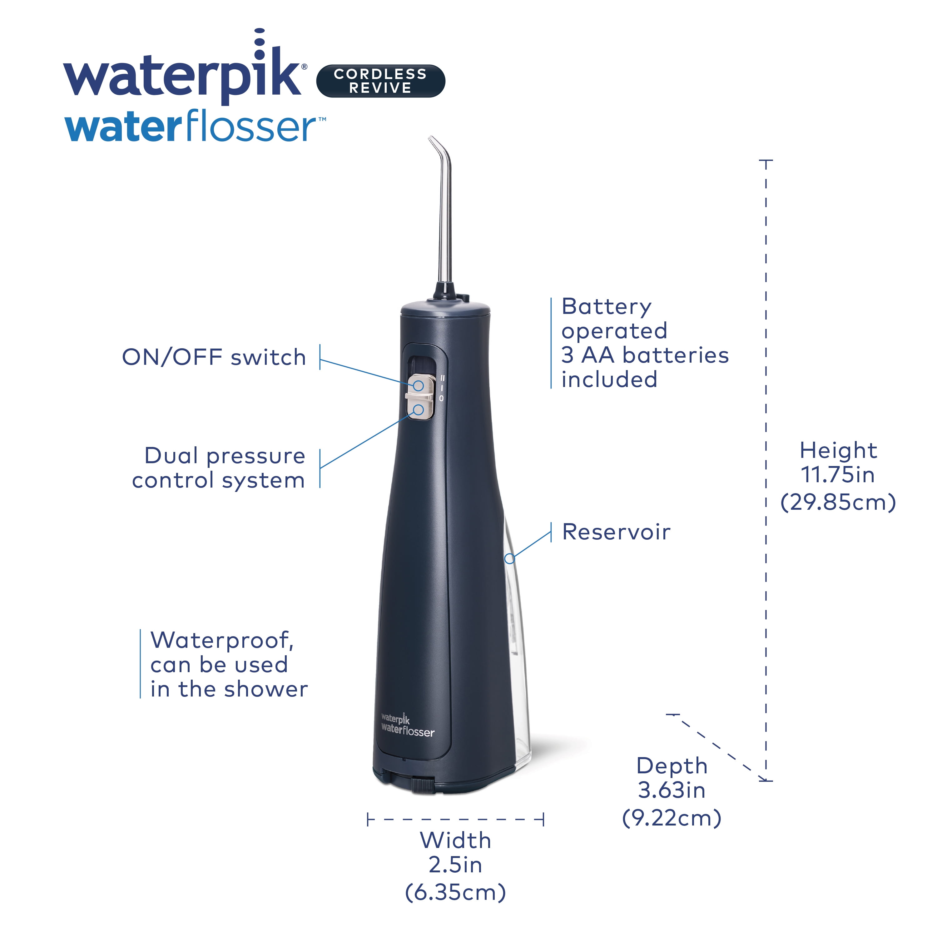 Waterpik Cordless Revive Portable Water Flosser Oral Irrigator, Midnight Blue WF-03 - Image 7