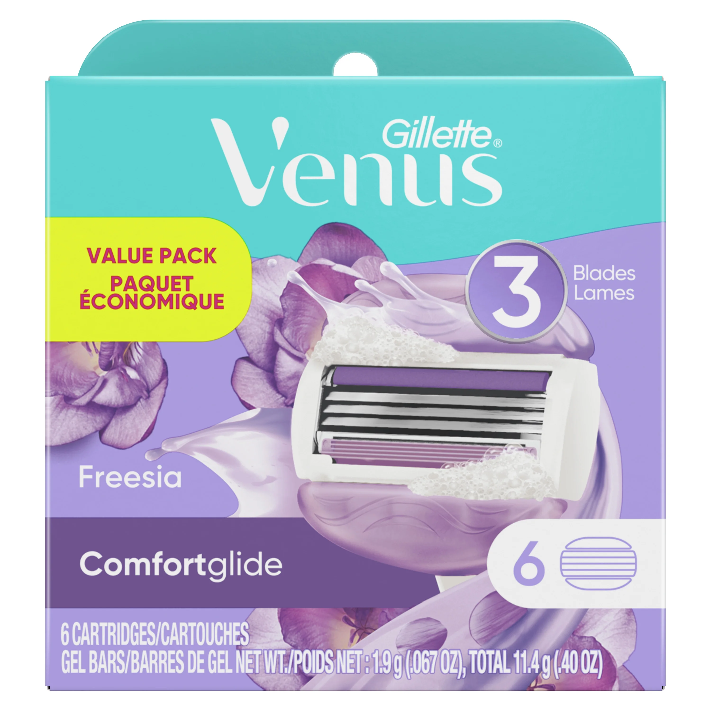 (3 pack) Venus ComfortGlide Freesia Women's Razor Blade Refills, 6 Ct - Image 4