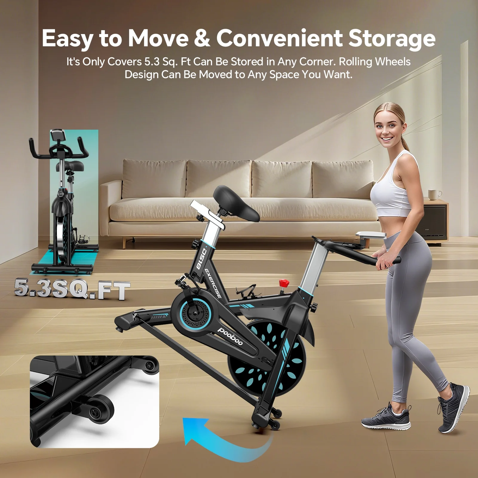 Pooboo Professional Indoor Cycling Bike Stationary Exercise Bikes Home Cardio Workout Bicycle Machine 350lb Flywheel Weight 40lbs - Image 3