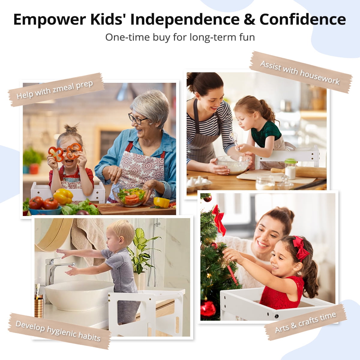 Kids Step Stool, CAVEEN Toddlers Kitchen Stool Helper, 300lbs Loading Capacity Tower for Bathroom Kitchen Counter, White - Image 9